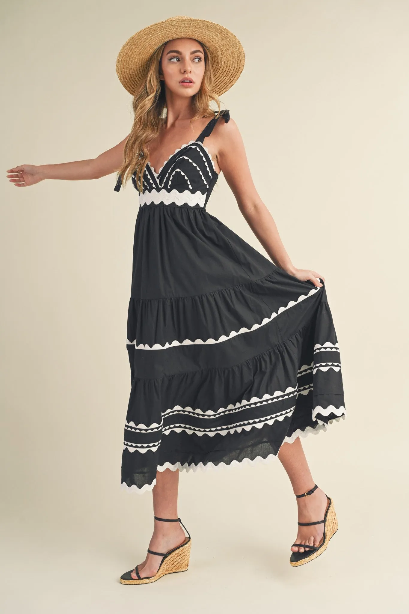 Black Tiered Trim Midi Dress sold by Pinkblush product image thumbnail 4