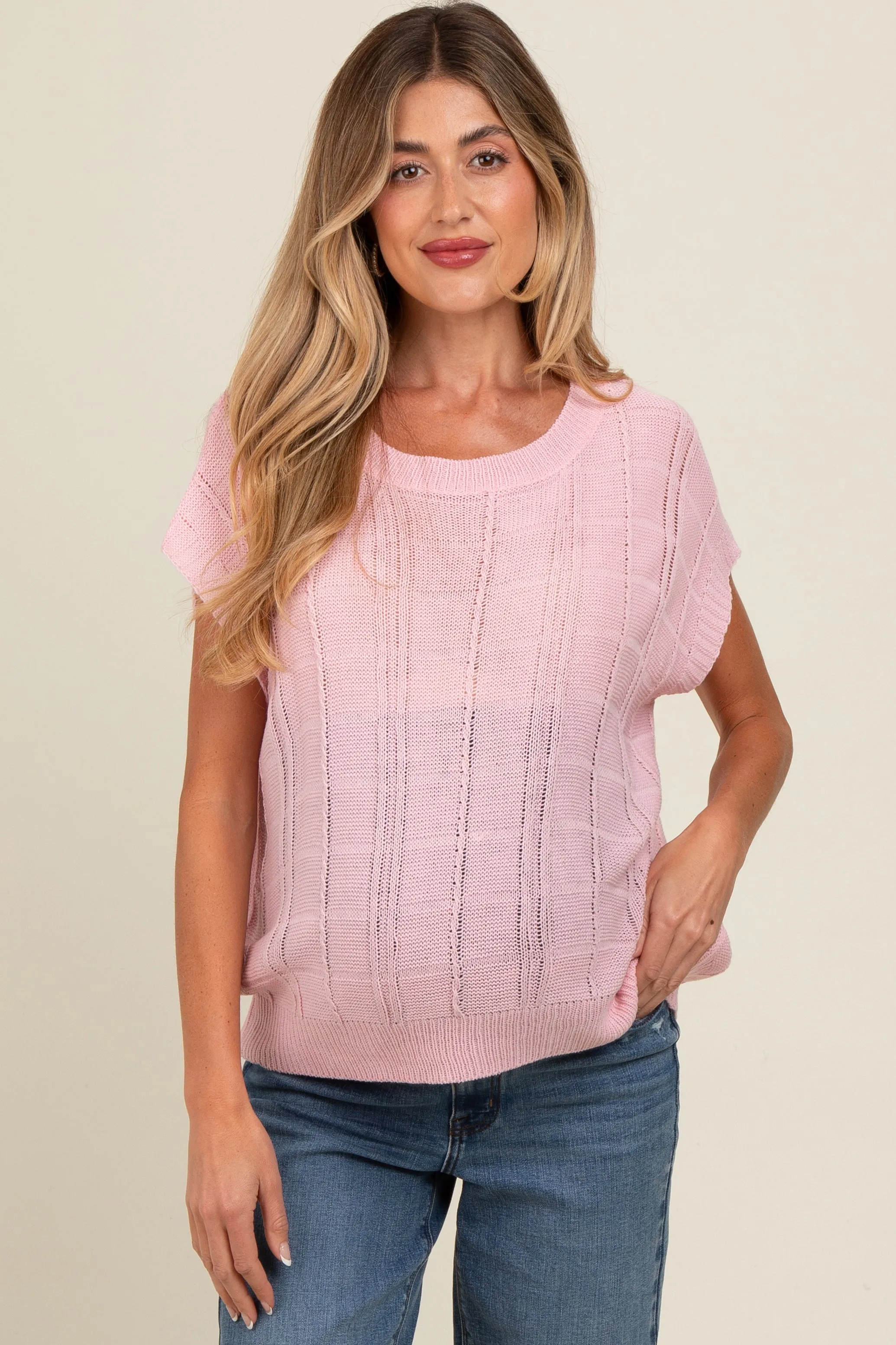 Pink Knit Short Sleeve Sweater Maternity Top sold by Pinkblush