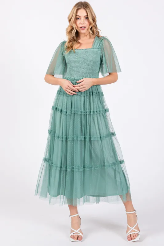 Jade Ruffled Mesh Maxi Dress sold by Pinkblush