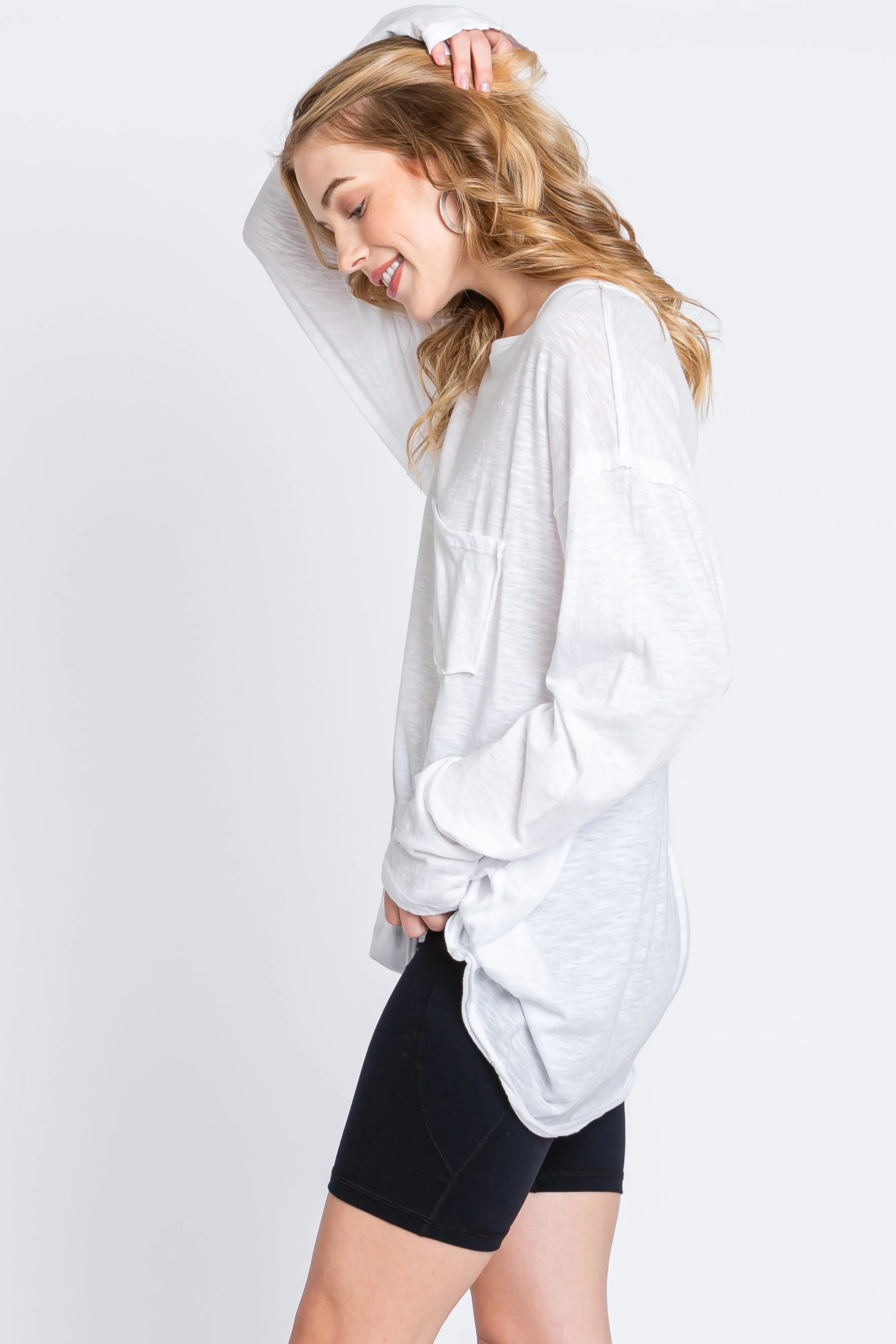 White Mineral Wash Front Pocket Long Sleeve Top sold by Pinkblush product image thumbnail 2