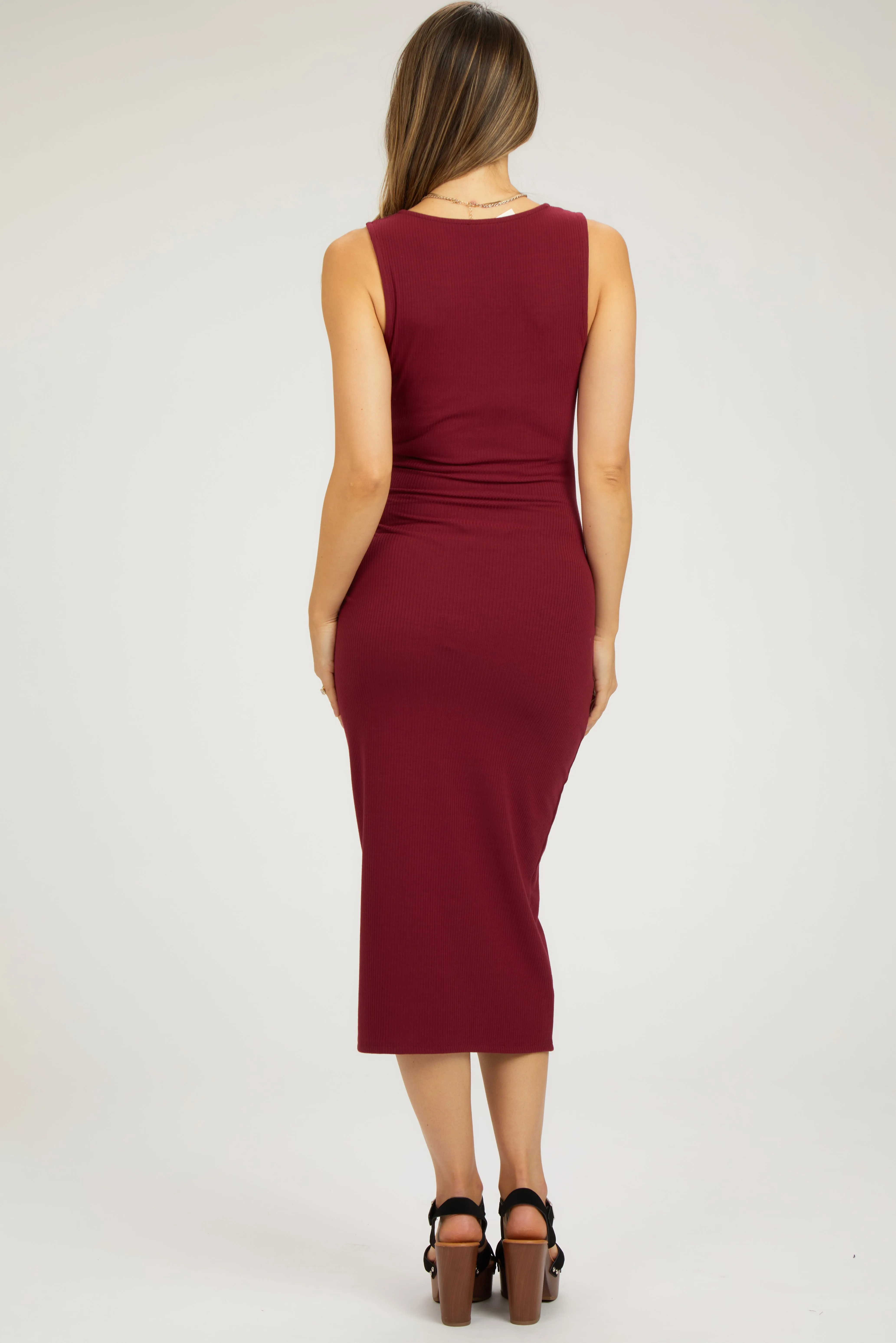 Burgundy Ribbed Sweetheart Neck Maternity Midi Dress sold by Pinkblush product image thumbnail 3