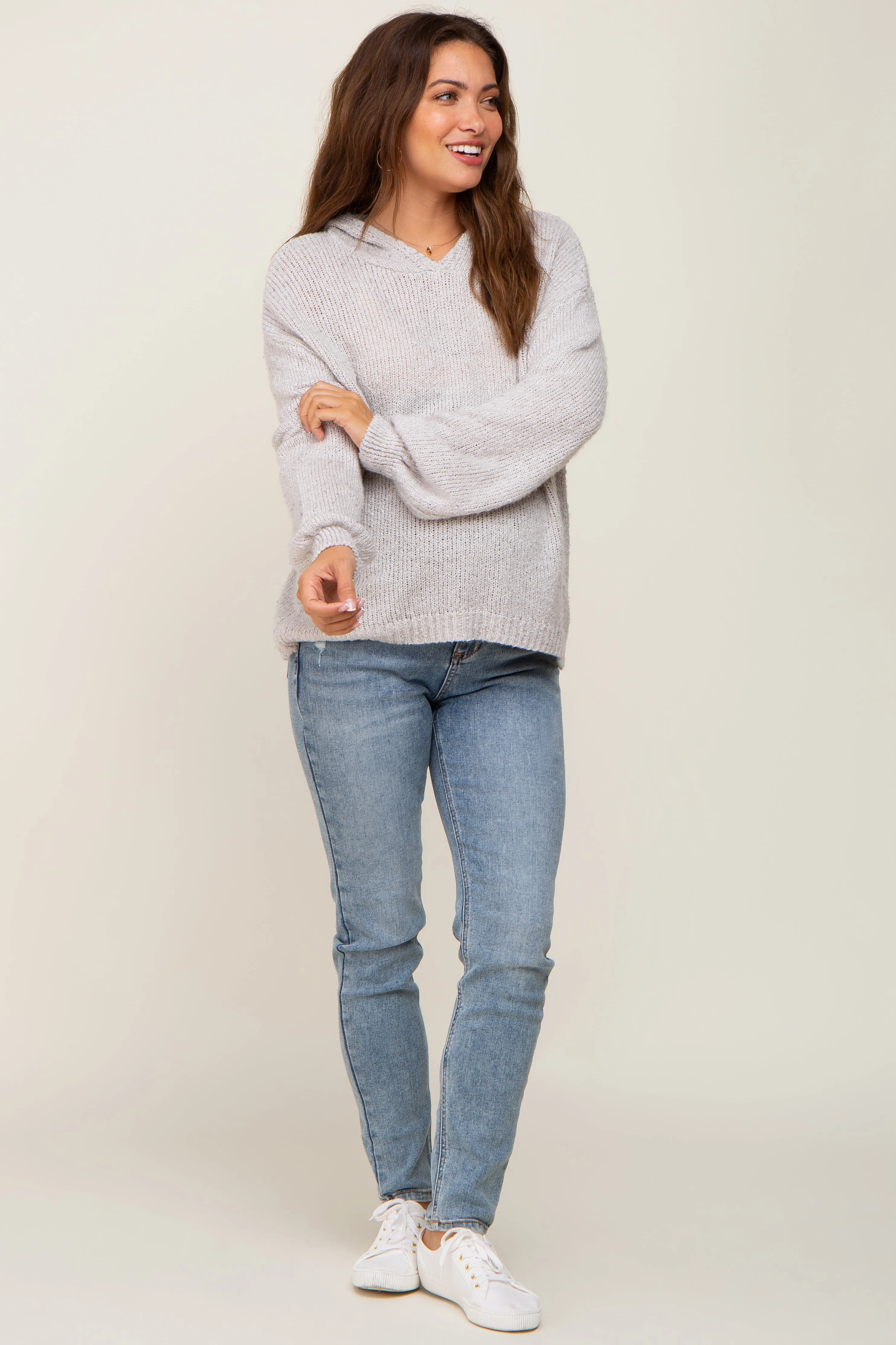 Light Blue Slightly Distressed Maternity Skinny Jeans sold by Pinkblush product image thumbnail 5