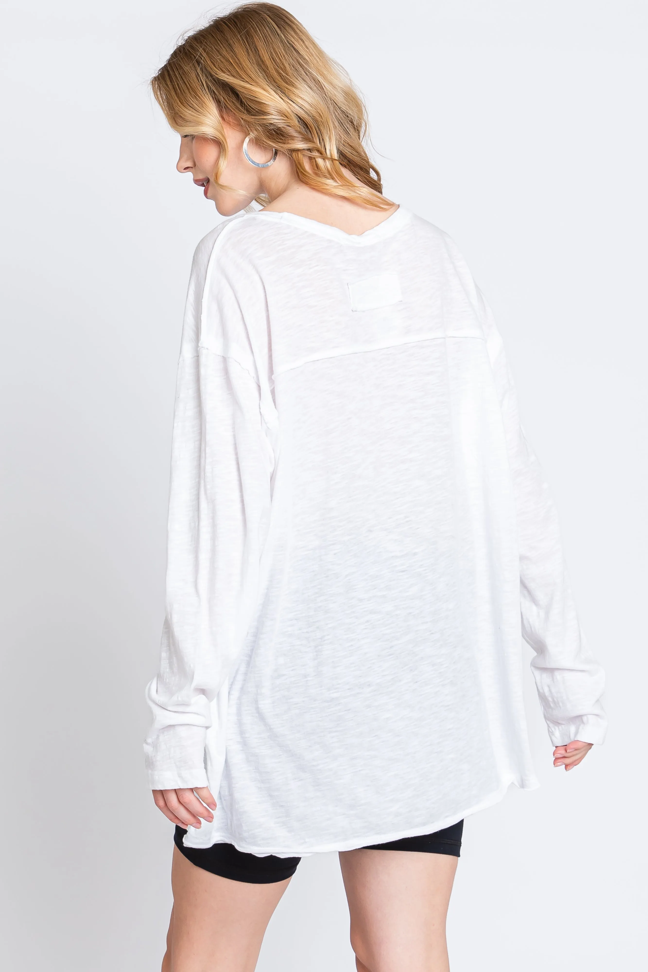 White Mineral Wash Front Pocket Long Sleeve Top sold by Pinkblush product image thumbnail 3
