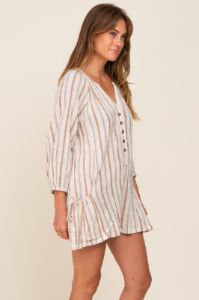 Ivory Striped Front Button Romper sold by Pinkblush