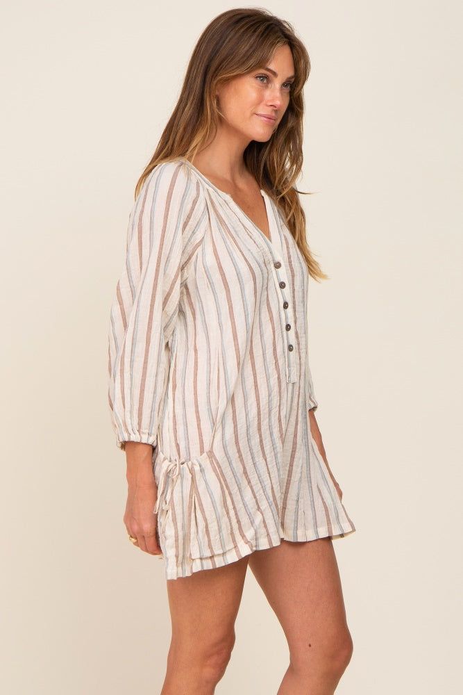 Ivory Striped Front Button Romper sold by Pinkblush product image thumbnail 2