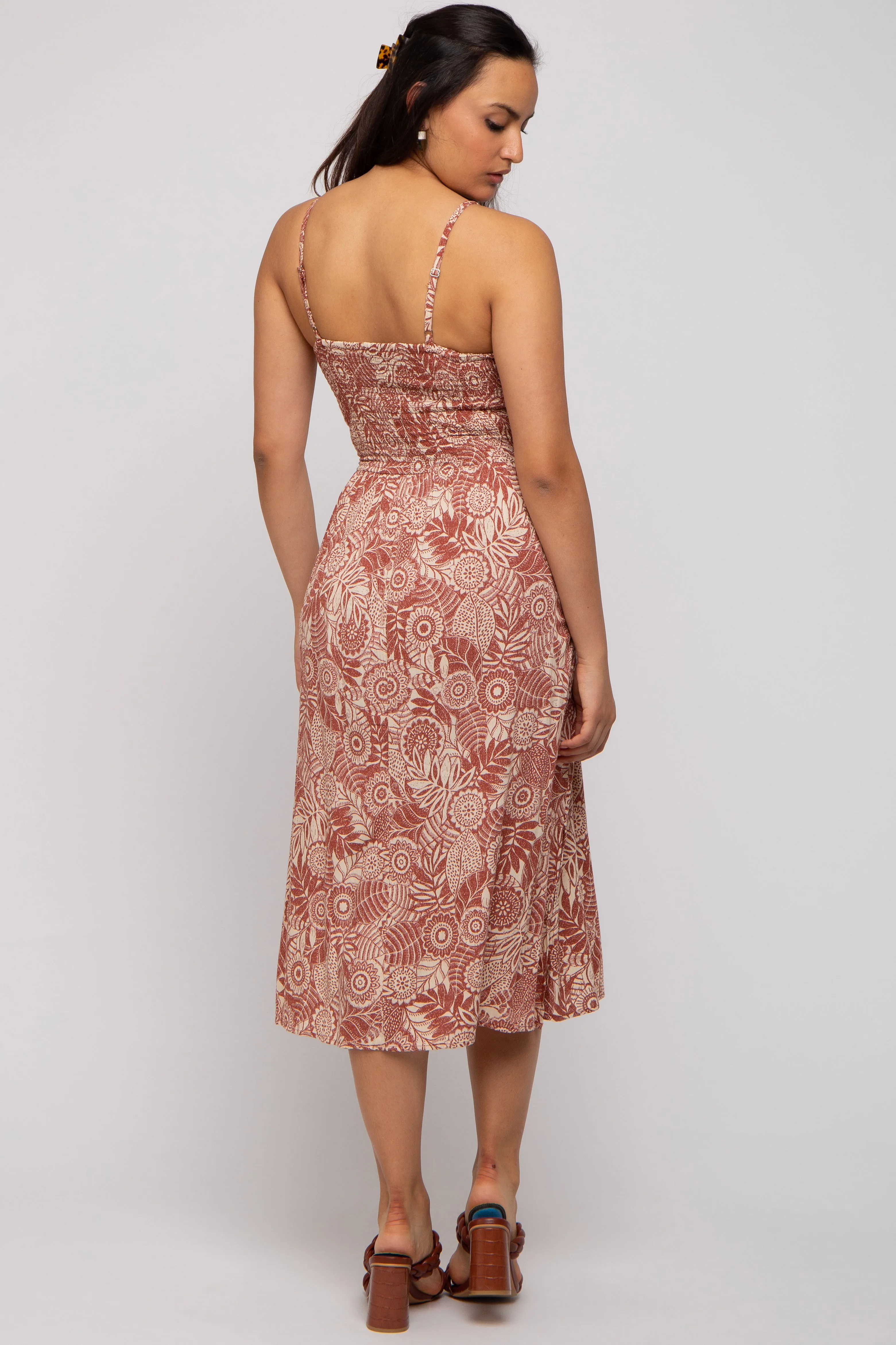 Rust Floral Front Cutout Side Slit Midi Dress sold by Pinkblush product image thumbnail 3