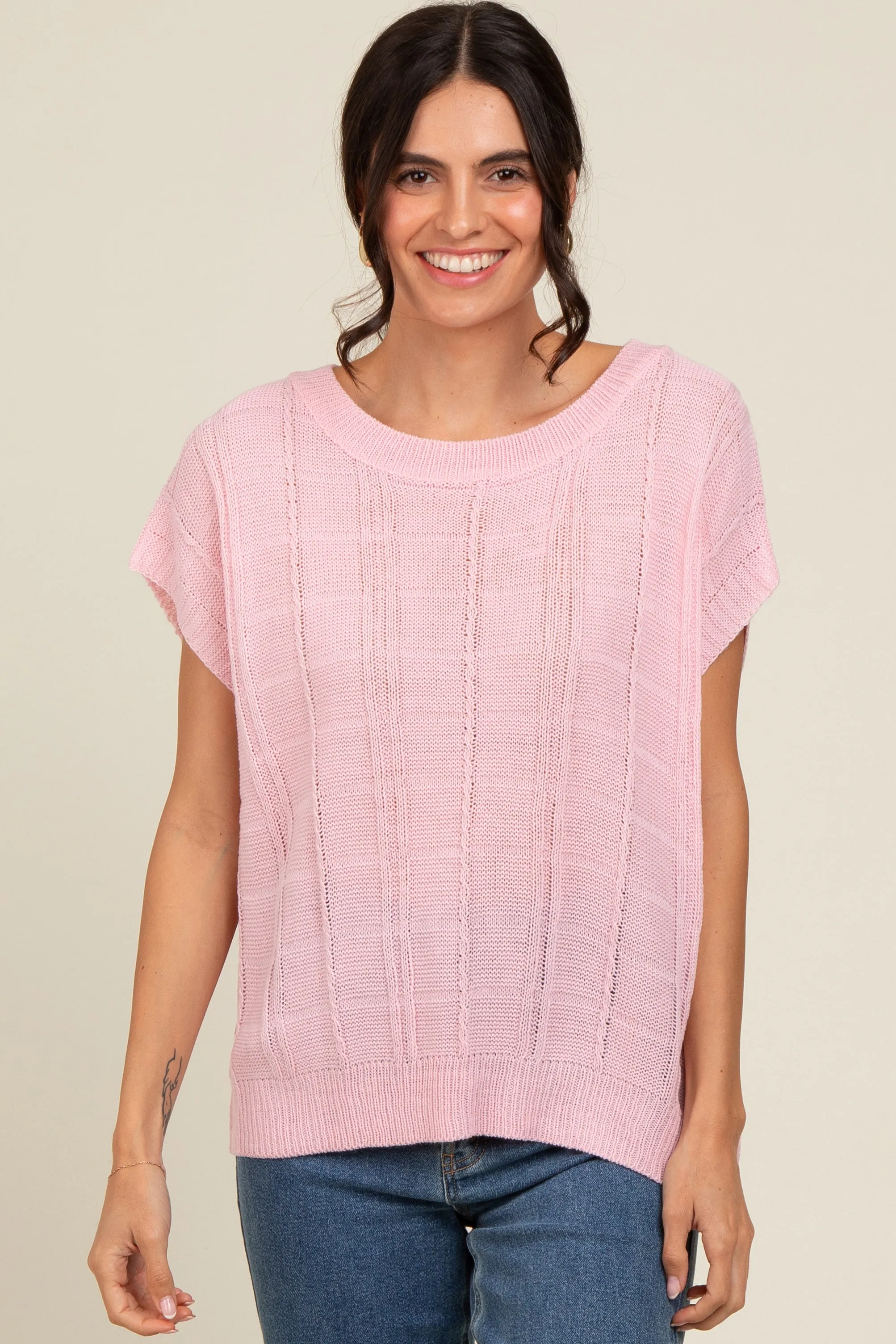 Pink Knit Short Sleeve Sweater Maternity Top sold by Pinkblush product image thumbnail 3