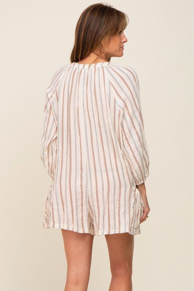 Ivory Striped Front Button Romper sold by Pinkblush product image thumbnail 3