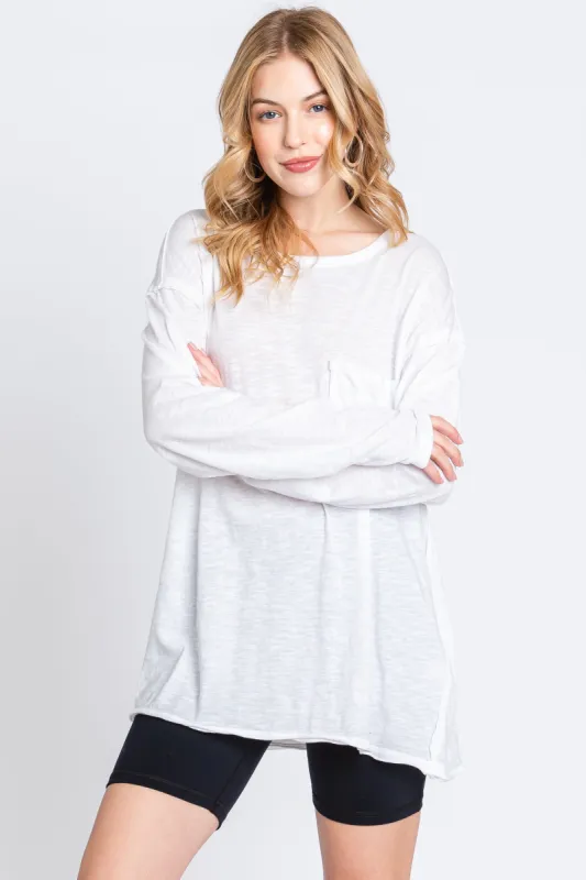 White Mineral Wash Front Pocket Long Sleeve Top sold by Pinkblush