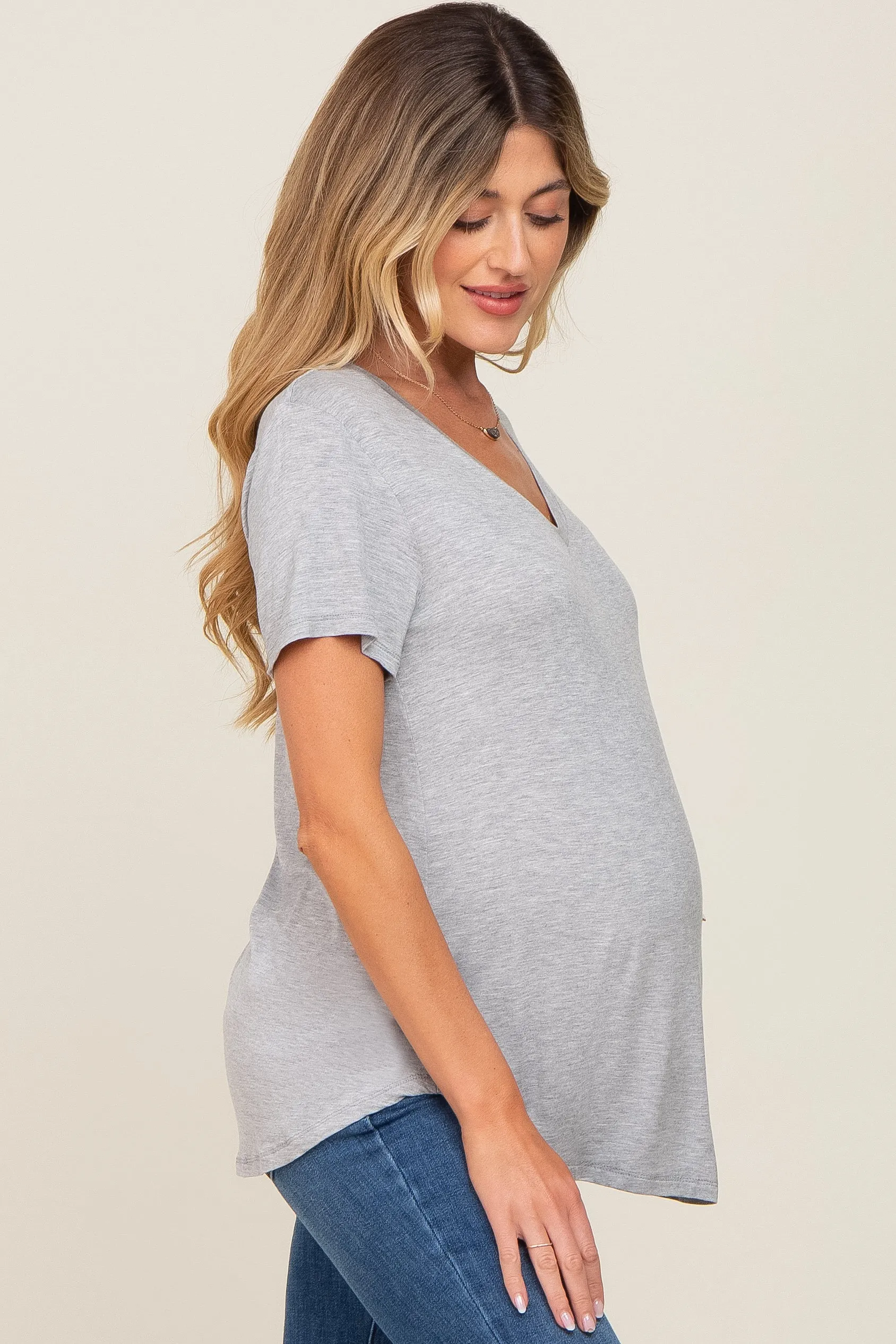 Grey V-Neck Maternity Tee sold by Pinkblush product image thumbnail 2
