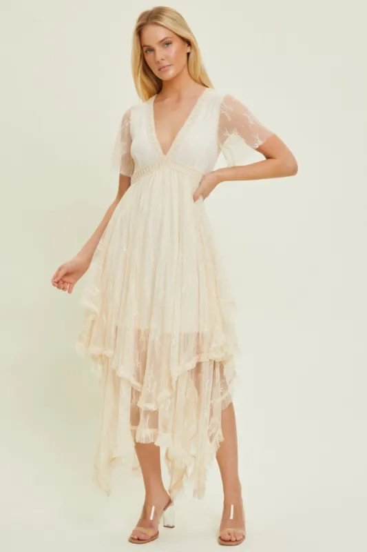 Cream Embellished Lace Hem Dress sold by Pinkblush