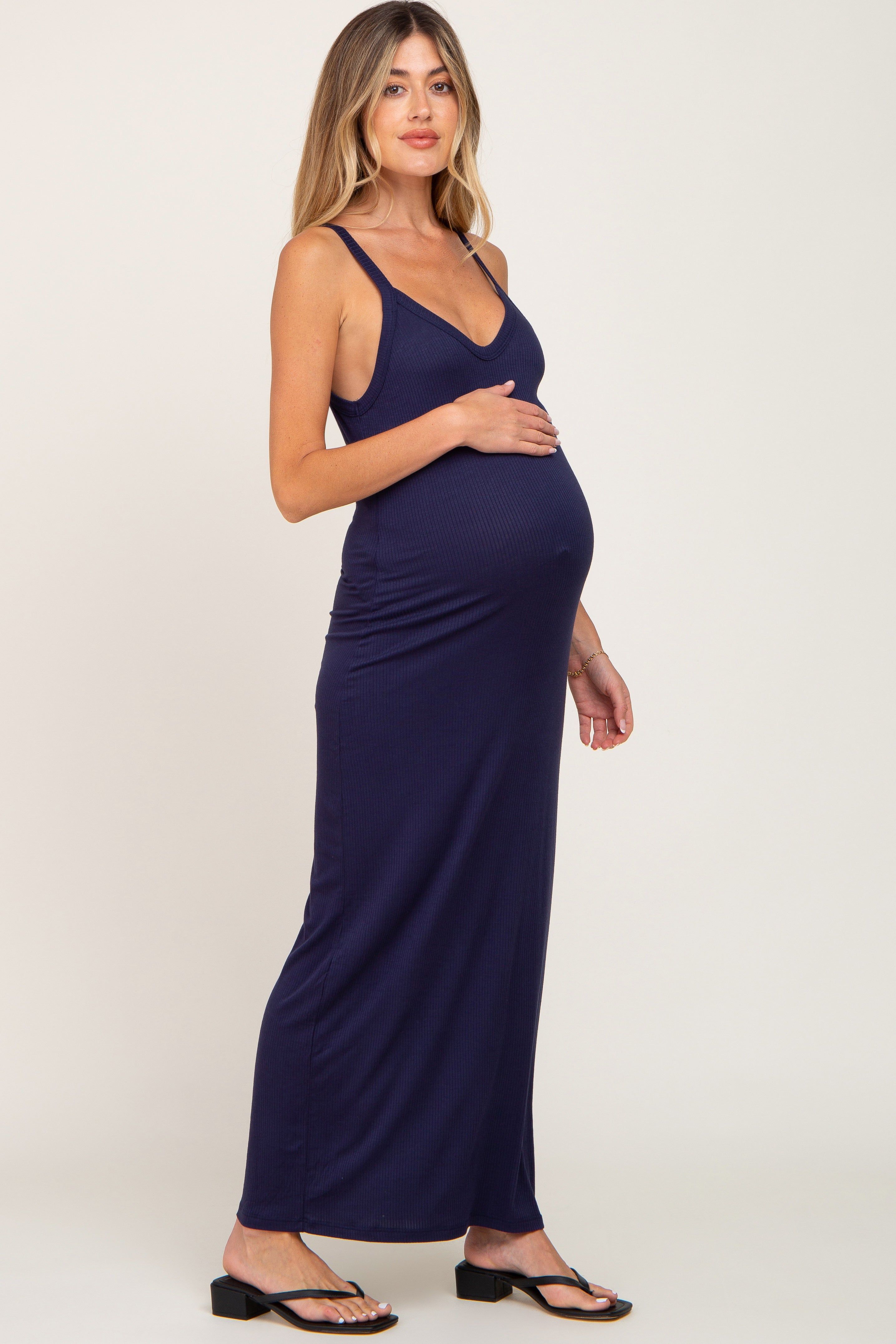 Navy Ribbed Basic Maternity Maxi Dress sold by Pinkblush product image thumbnail 2