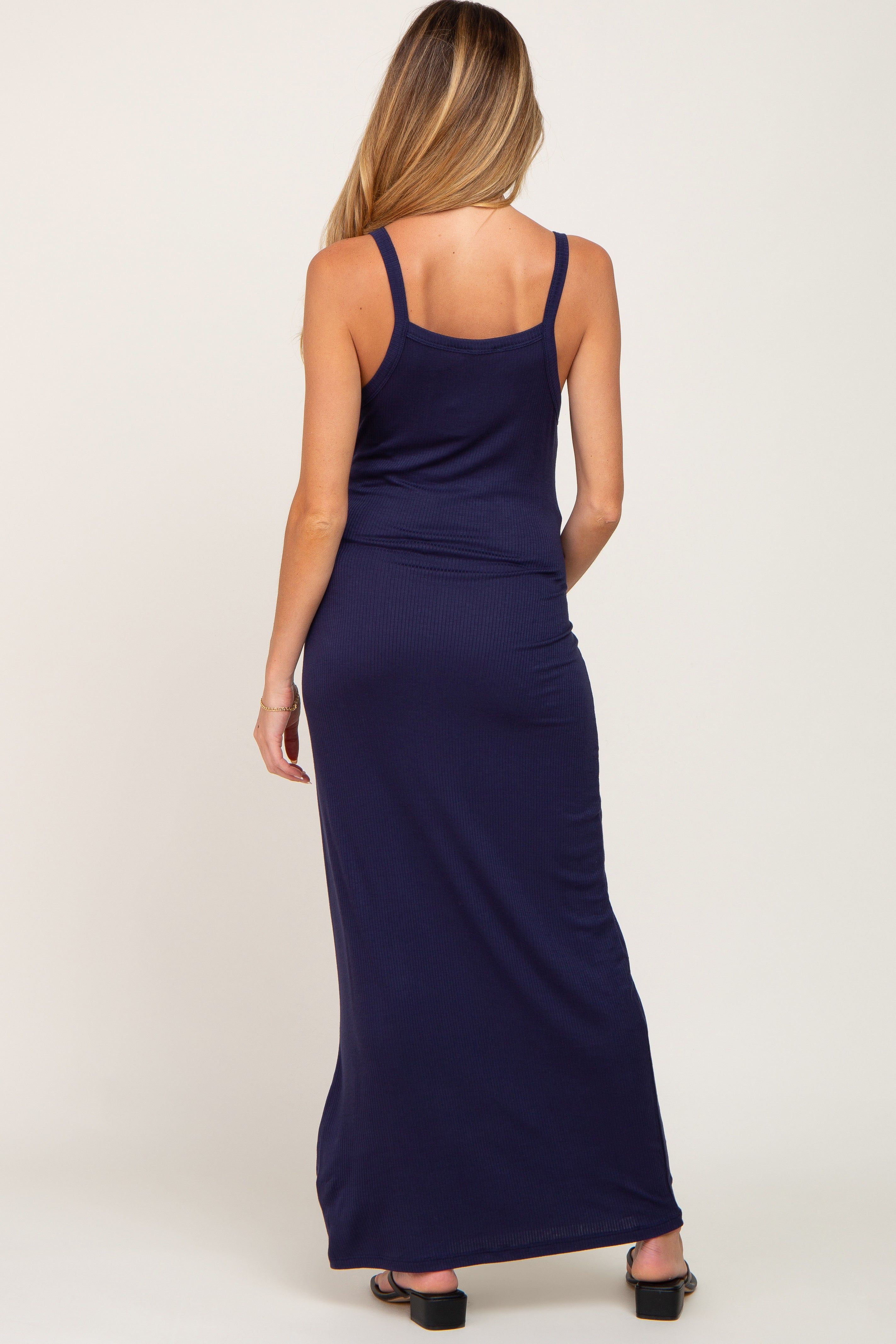 Navy Ribbed Basic Maternity Maxi Dress sold by Pinkblush product image thumbnail 3