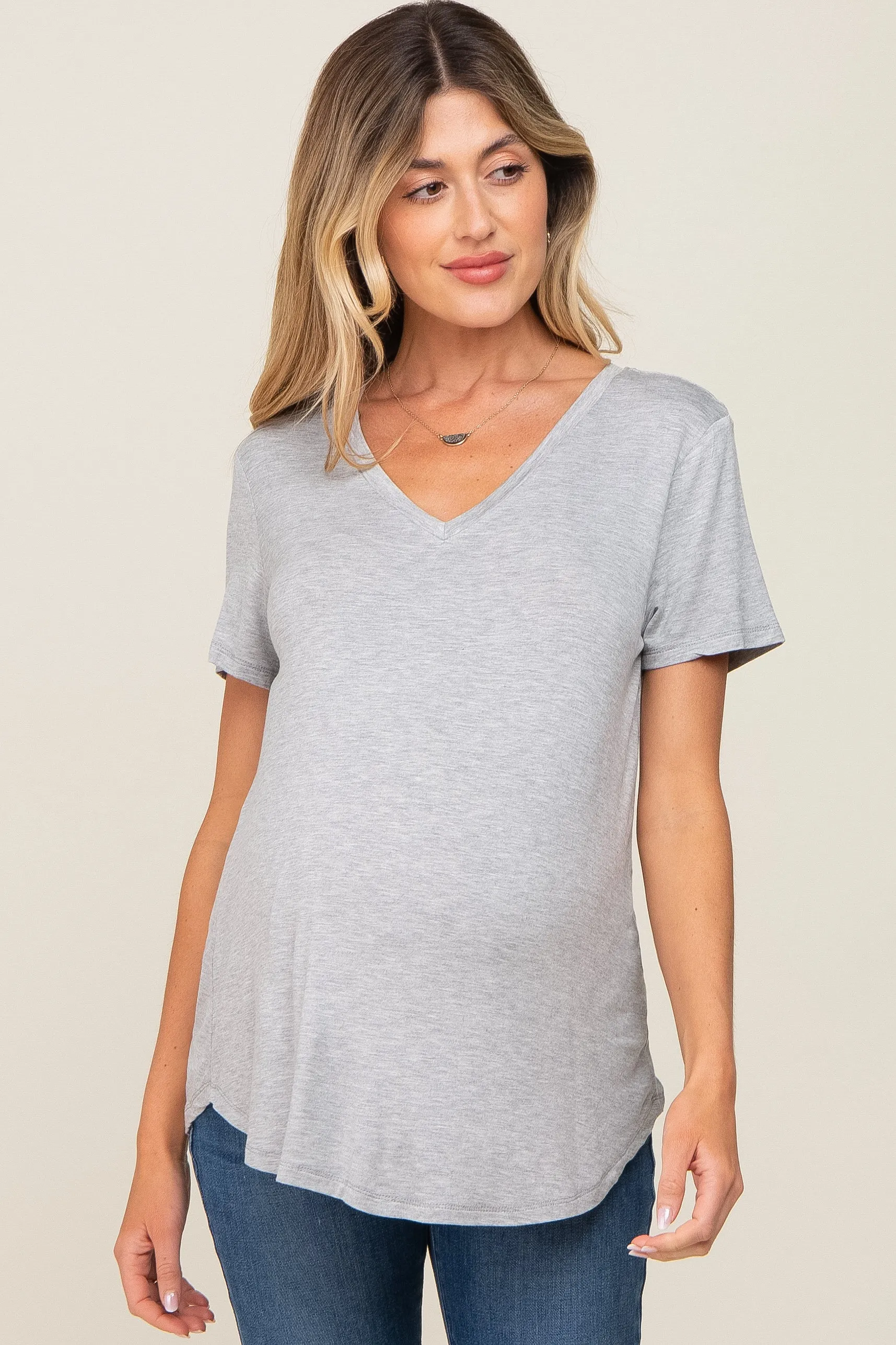Grey V-Neck Maternity Tee sold by Pinkblush