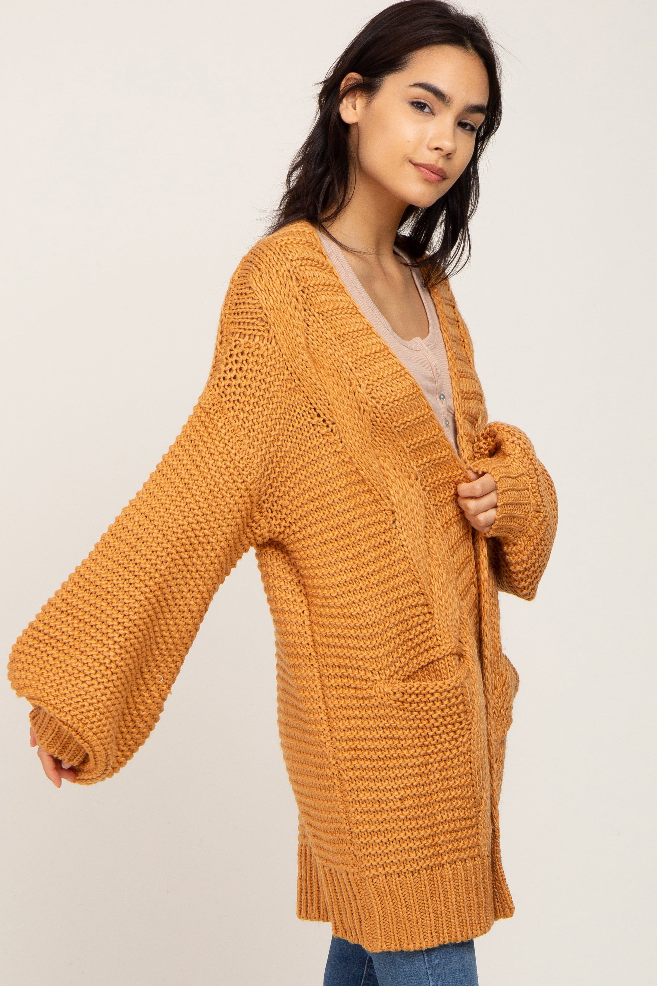 Camel Cable Knit Front Pocket Cardigan sold by Pinkblush product image thumbnail 2