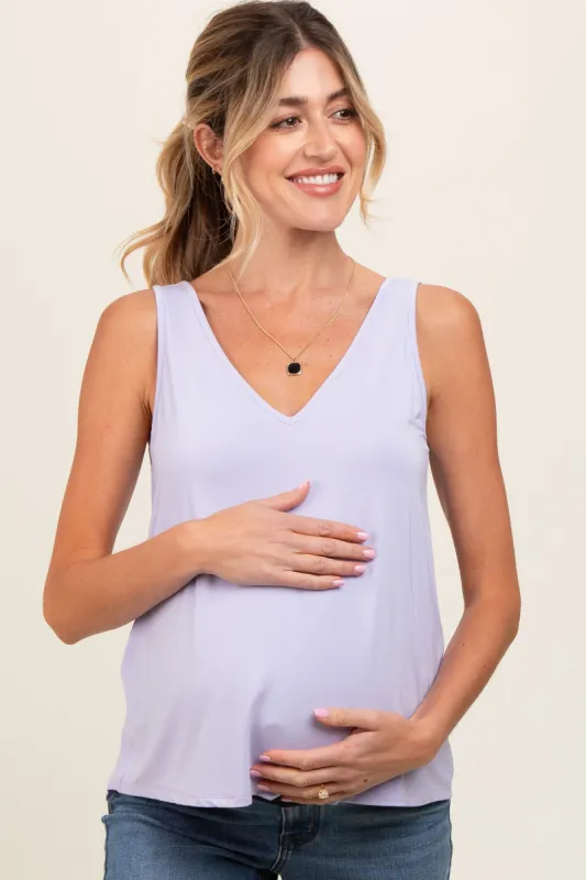 Lavender V-Neck Maternity Tank Top sold by Pinkblush