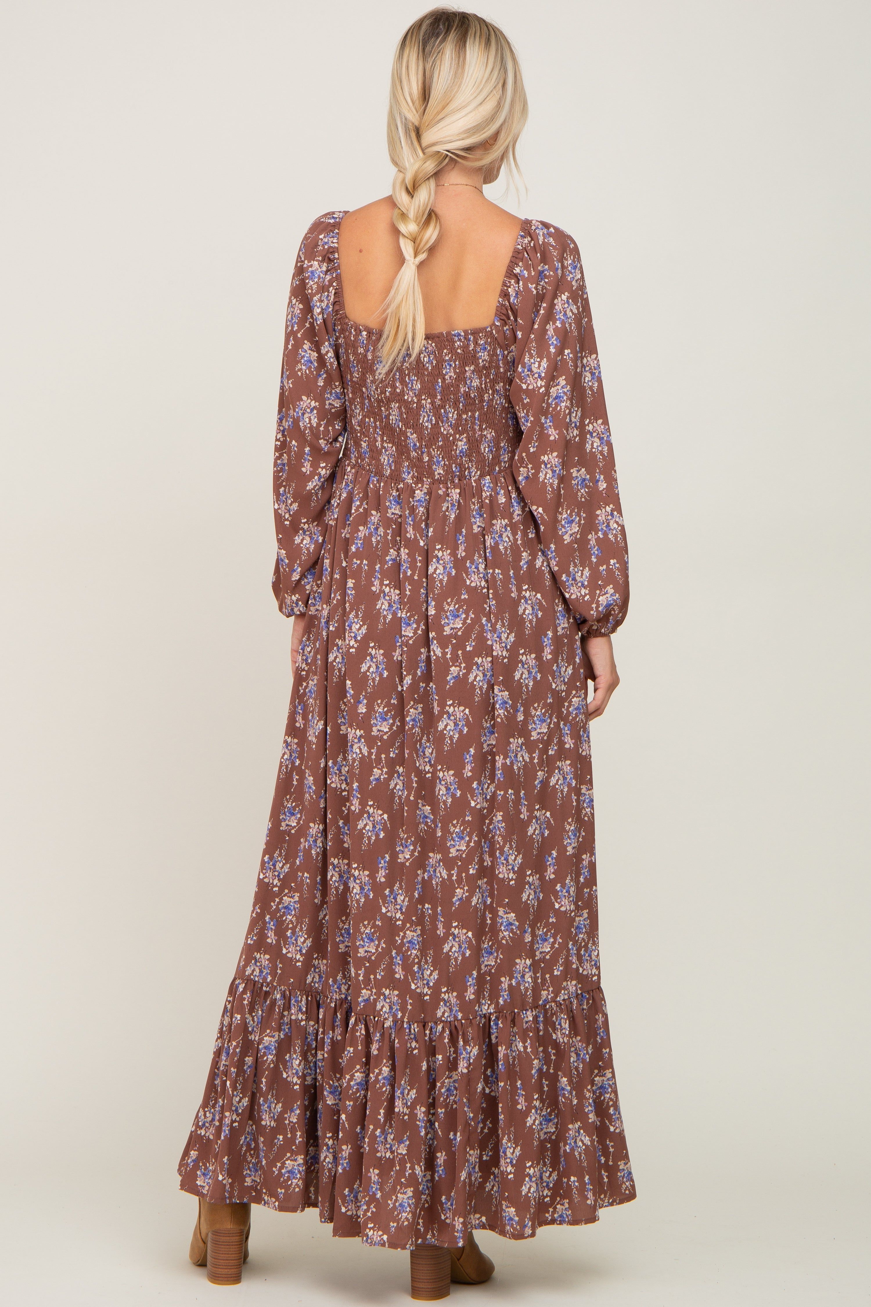Mocha Floral Tie Front Maxi Dress sold by Pinkblush product image thumbnail 3