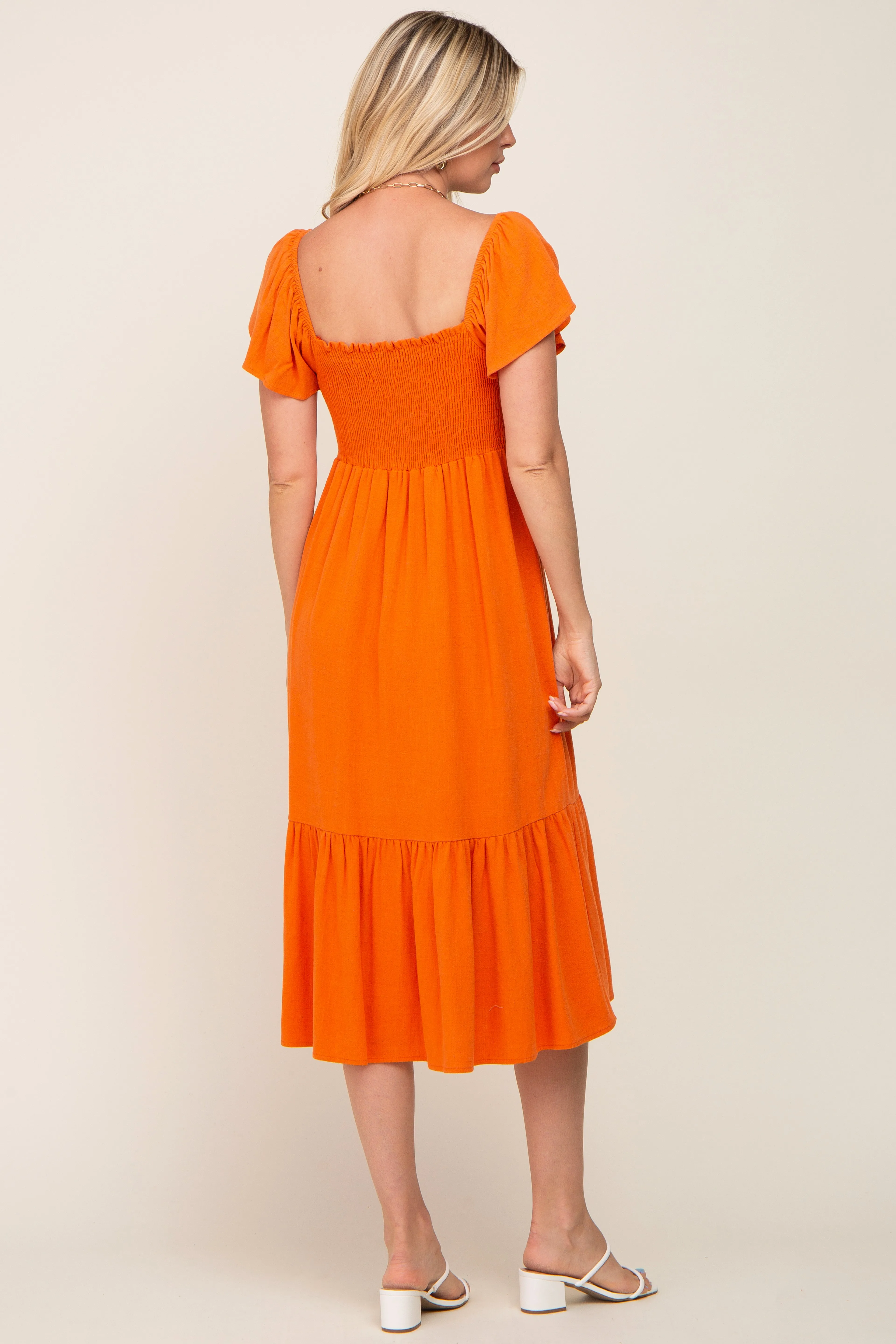 Orange Smocked Ruffle Hem Midi Dress sold by Pinkblush product image thumbnail 3