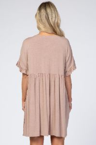 Taupe Ruffle Sleeve Baby Doll Maternity Dress sold by Pinkblush