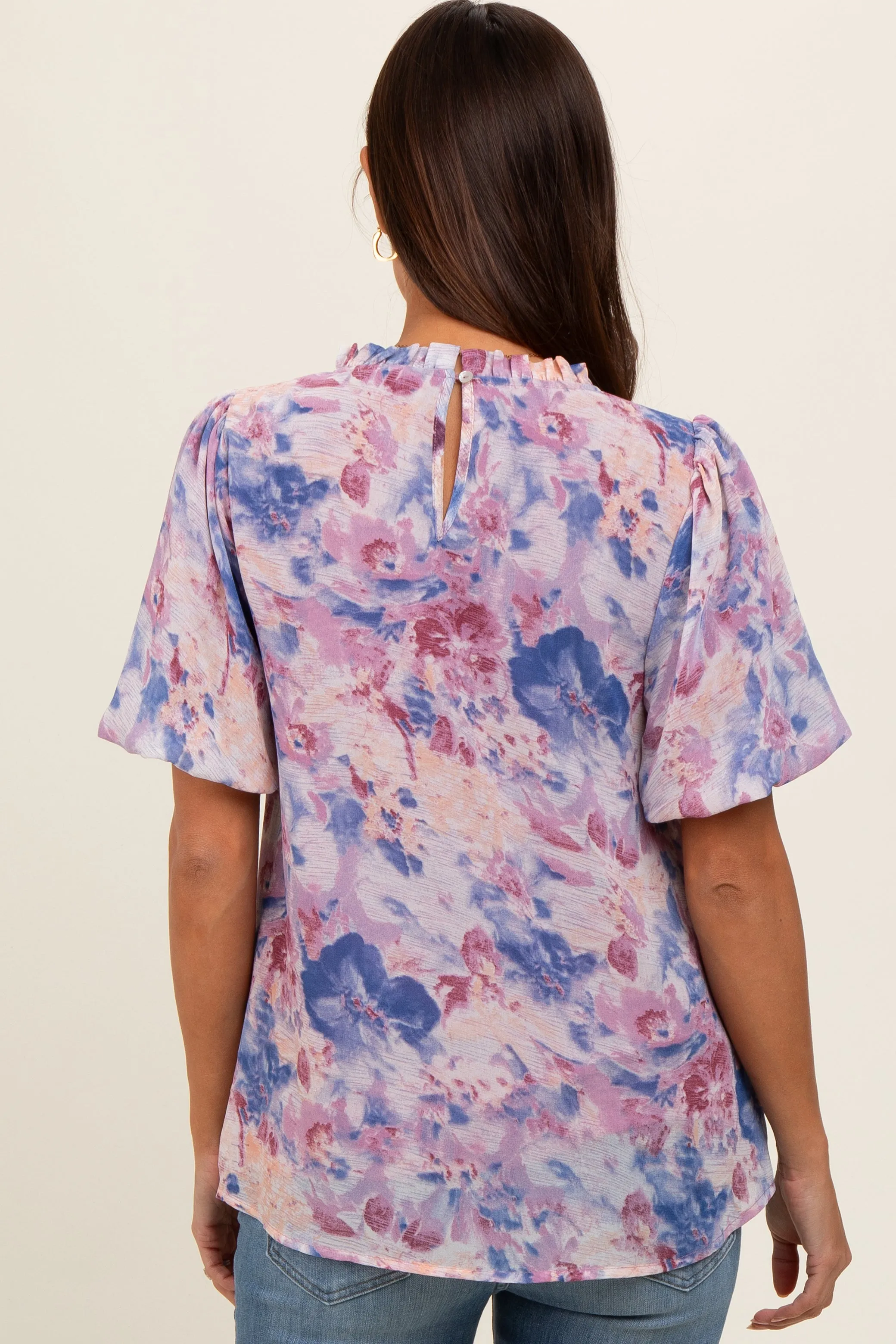 Blue Floral Puff Sleeve Maternity Blouse sold by Pinkblush product image thumbnail 4