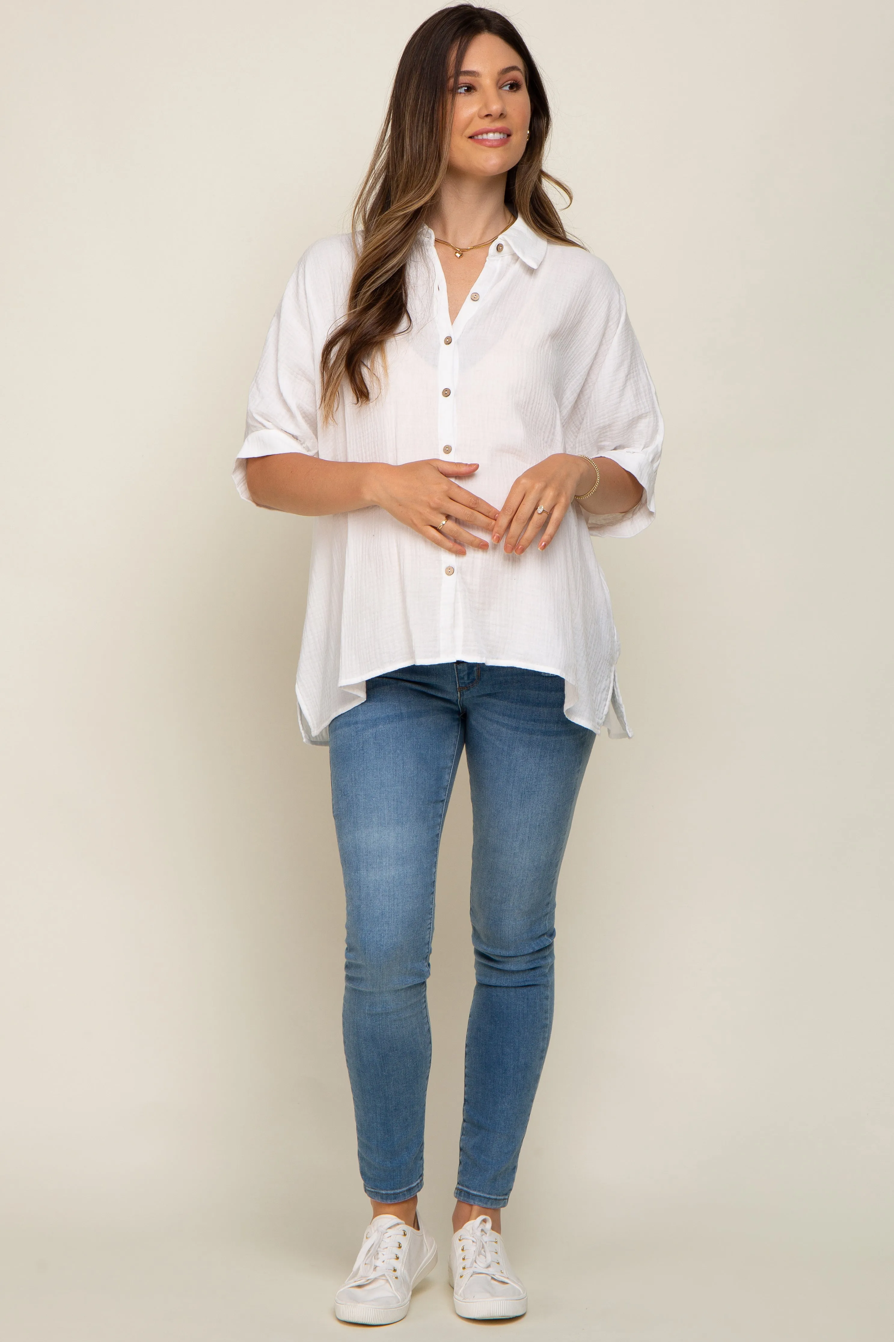 White Button Down Collared Maternity Top sold by Pinkblush product image thumbnail 5