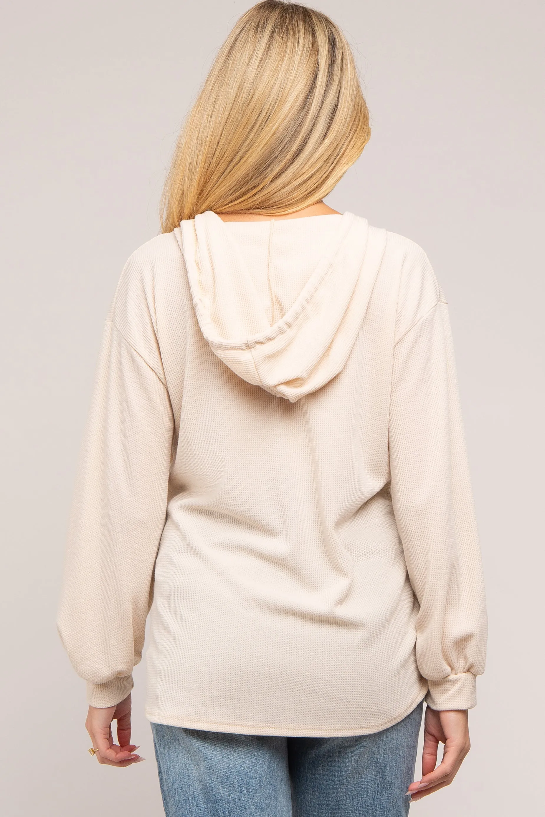 Beige Button Accent Hooded Maternity Henley Top sold by Pinkblush product image thumbnail 3
