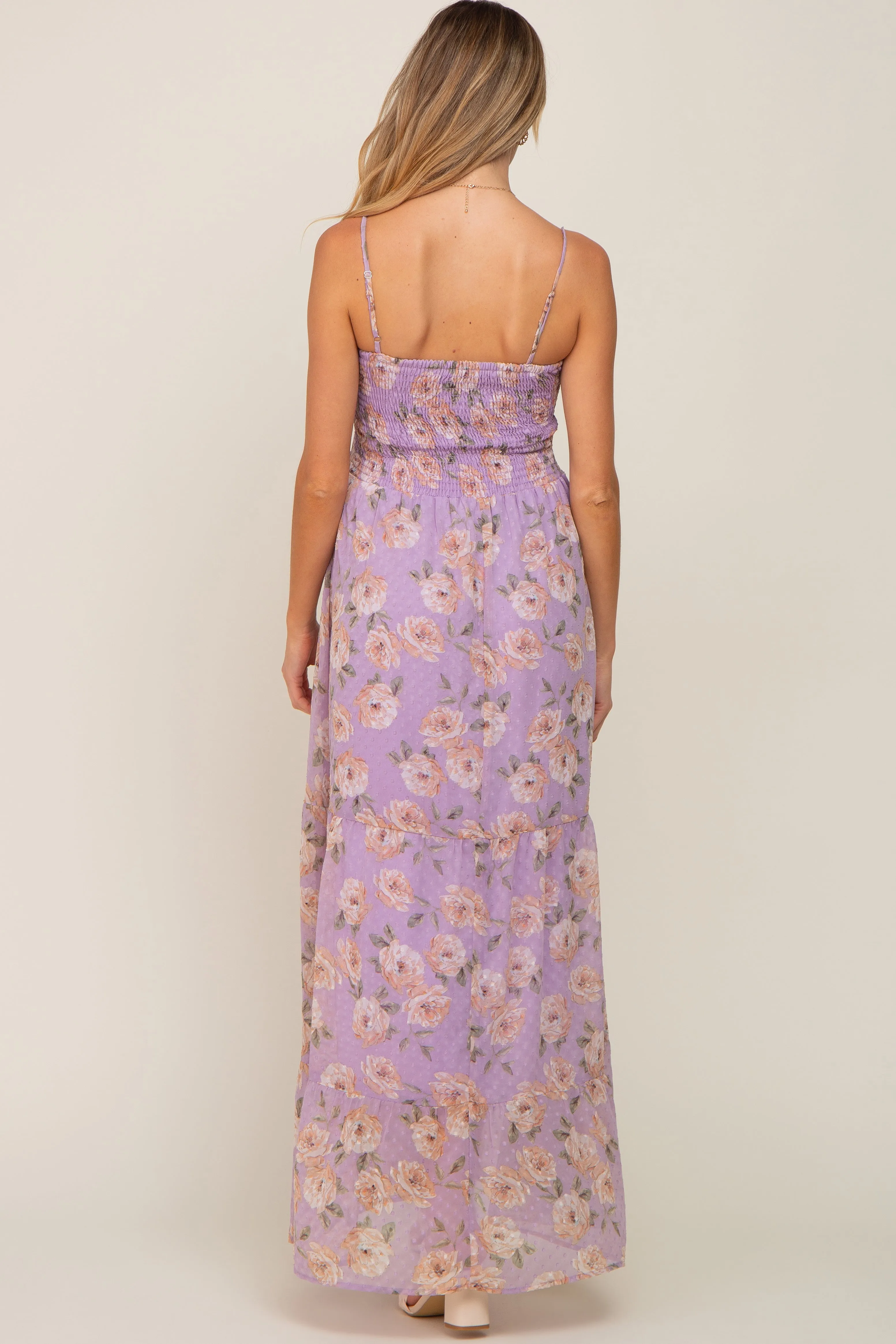 Lavender Floral Swiss Dot Smocked Maternity Maxi Dress sold by Pinkblush product image thumbnail 3