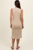 Taupe Sleeveless Ribbed Ruched Maternity Dress sold by Pinkblush