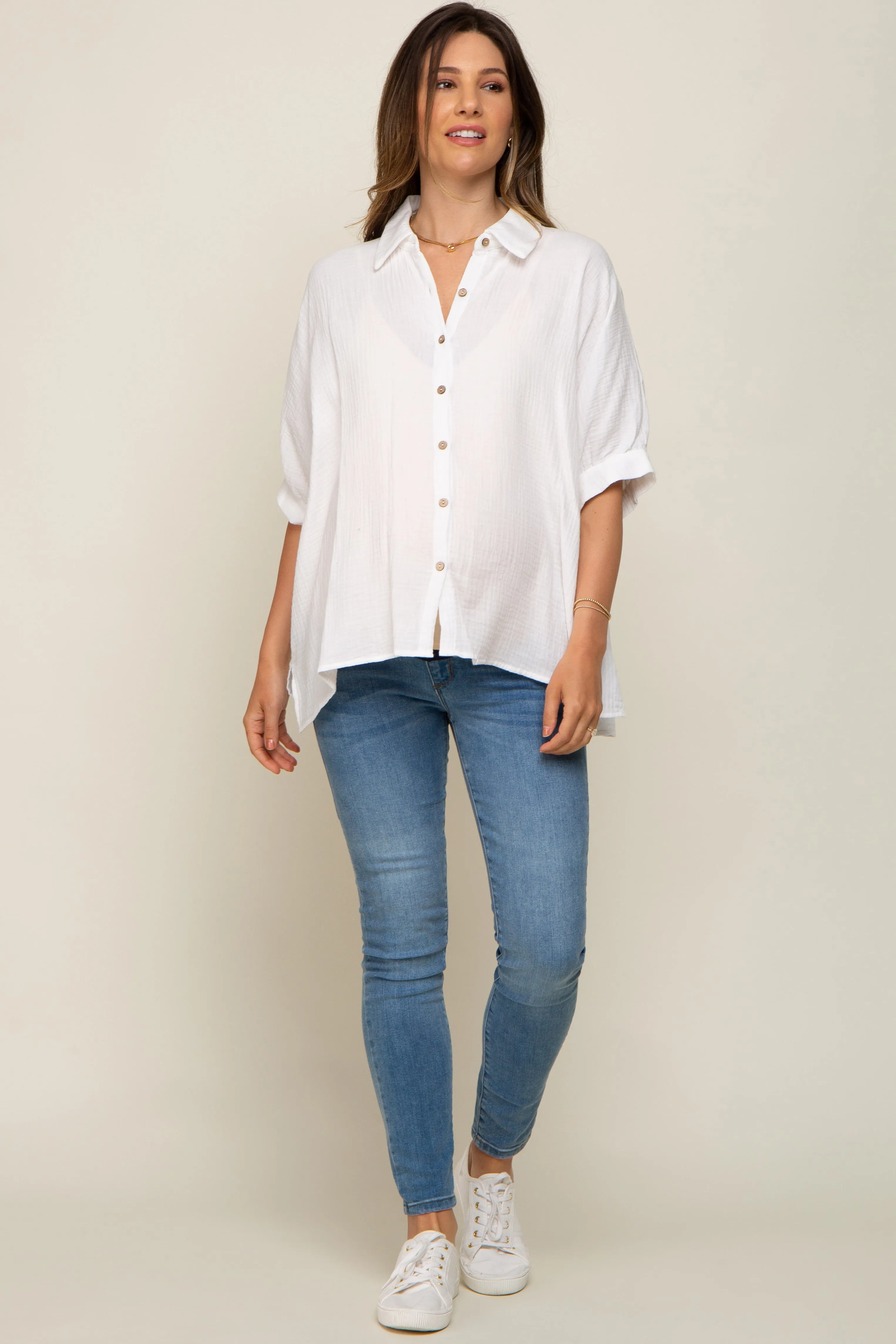 White Button Down Collared Maternity Top sold by Pinkblush product image thumbnail 4