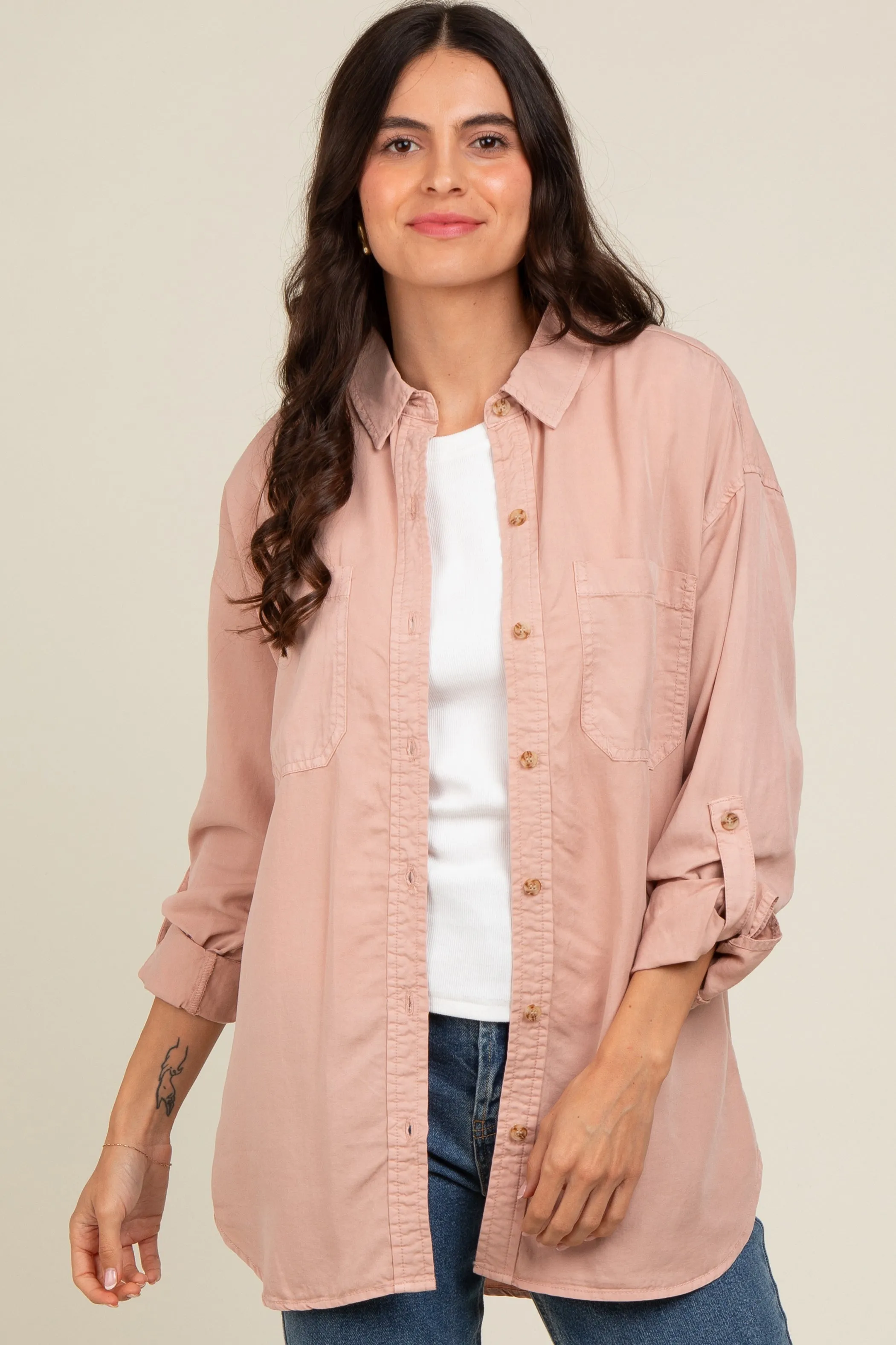 Peach Button Down Maternity Top sold by Pinkblush product image thumbnail 5