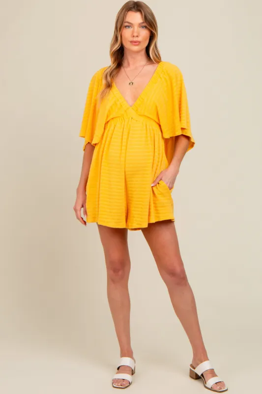 Yellow Textured Open Back Maternity Romper sold by Pinkblush