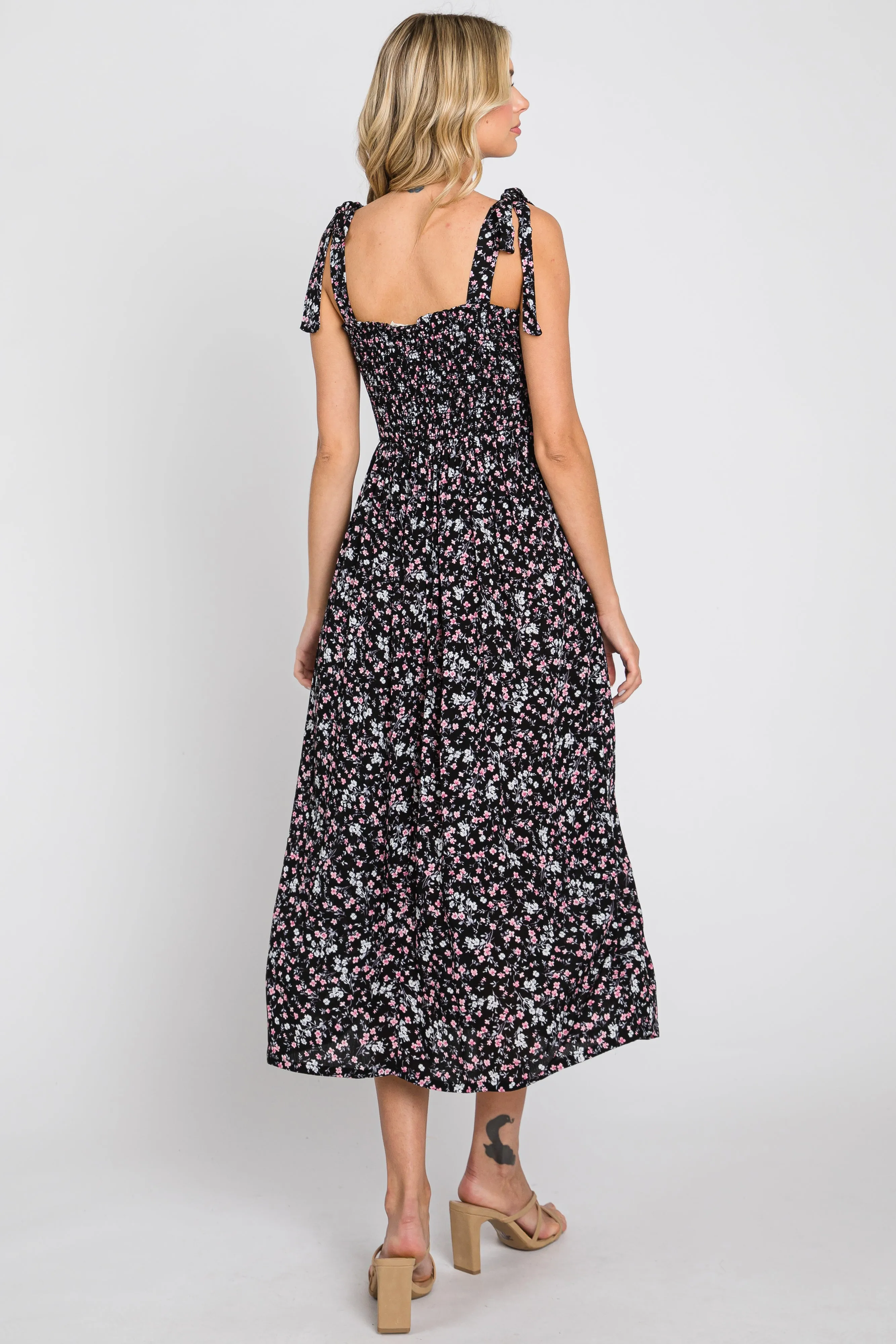 Black Micro Floral Smocked Dress sold by Pinkblush product image thumbnail 3