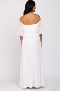 Ivory Chiffon Off Shoulder Maternity Maxi Dress sold by Pinkblush