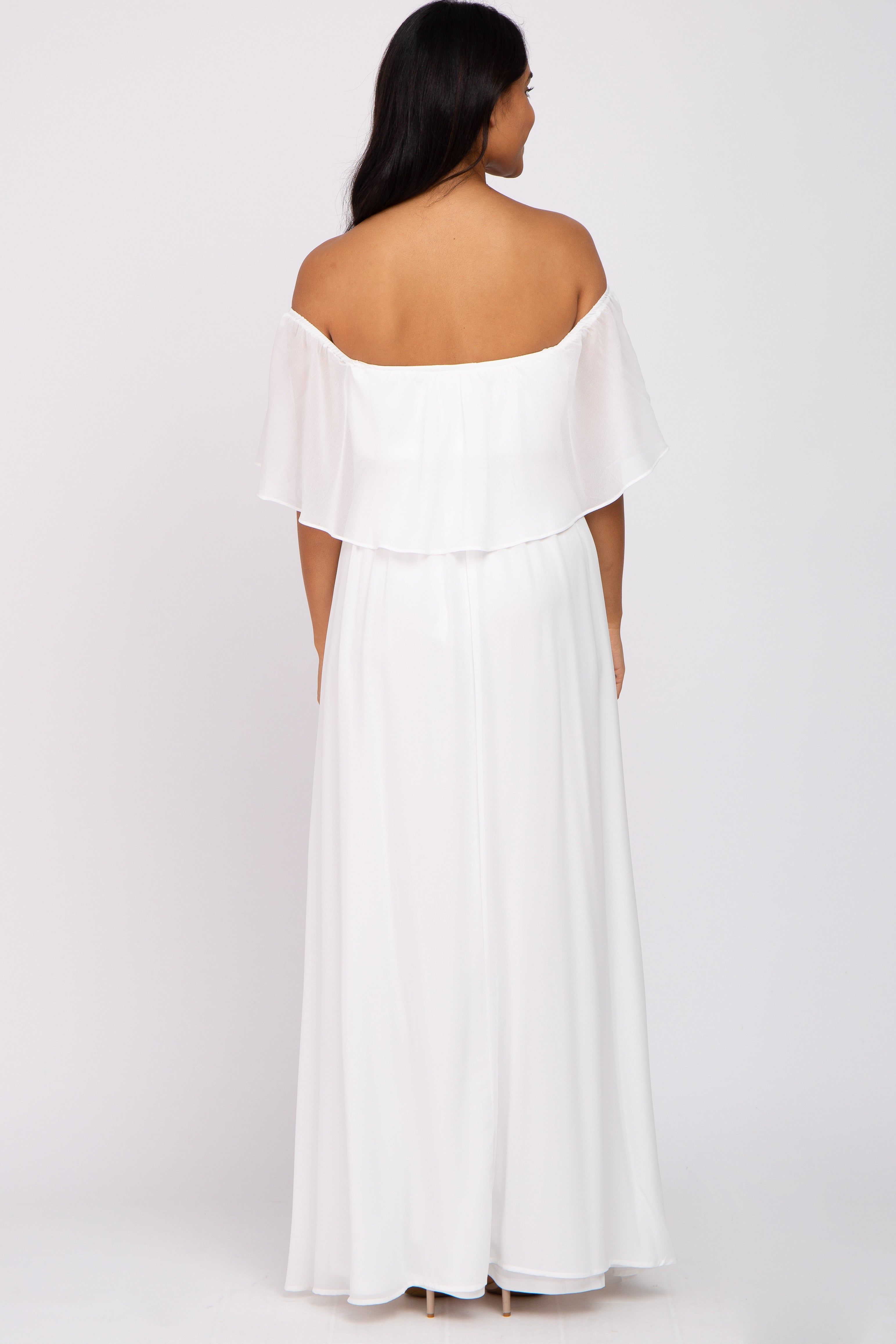 Ivory Chiffon Off Shoulder Maternity Maxi Dress sold by Pinkblush product image thumbnail 3