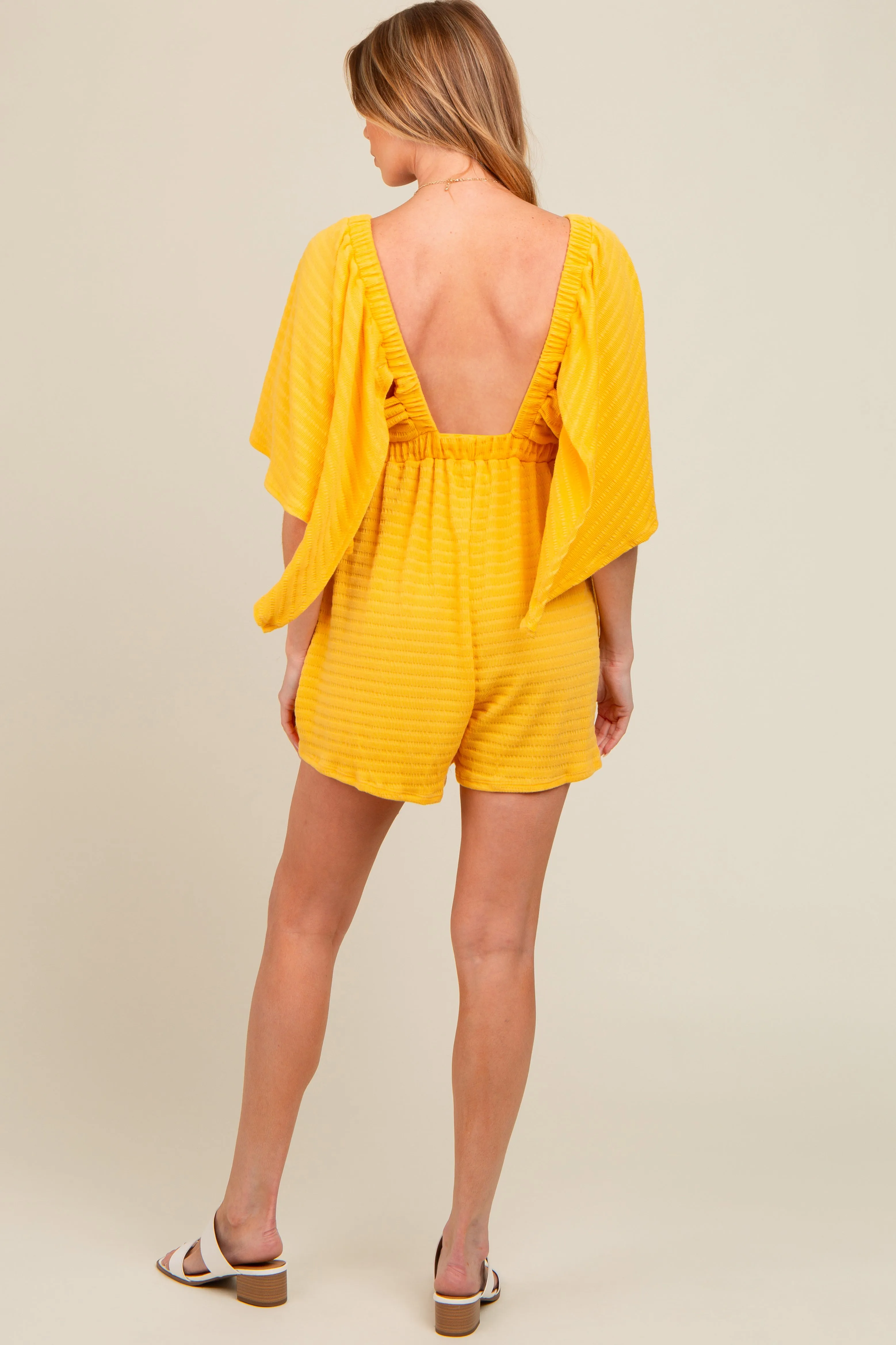 Yellow Textured Open Back Maternity Romper sold by Pinkblush product image thumbnail 3