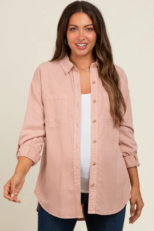 Peach Button Down Maternity Top sold by Pinkblush