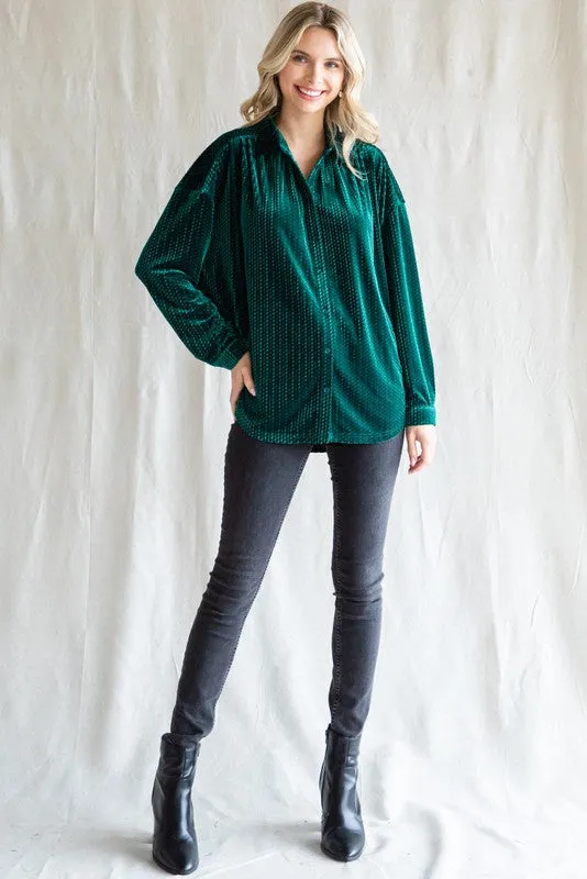 Forest Green Velvet Button Front Blouse sold by Pinkblush product image thumbnail 5
