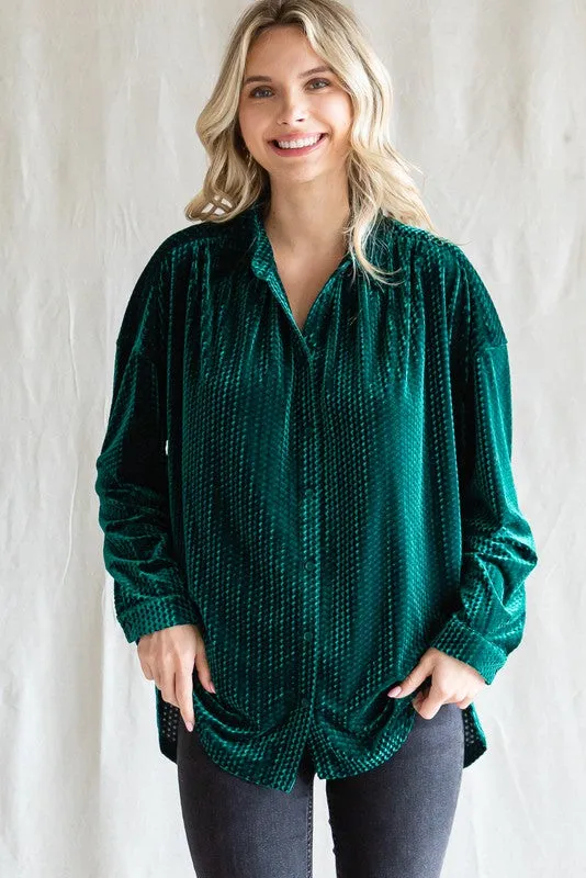Forest Green Velvet Button Front Blouse sold by Pinkblush product image thumbnail 2