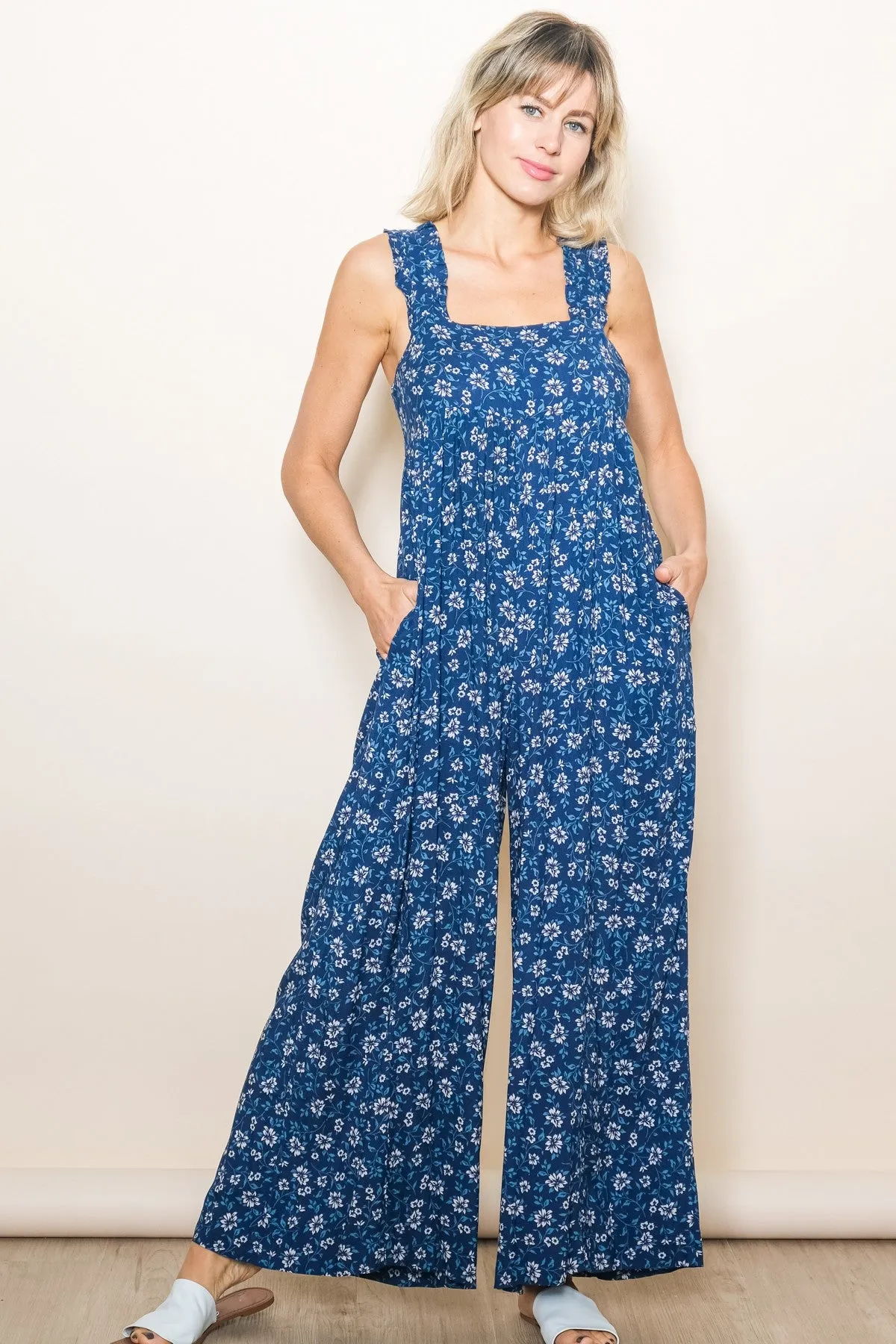 Navy Blue Back Cutout Wide Leg Maternity Jumpsuit sold by Pinkblush product image thumbnail 4