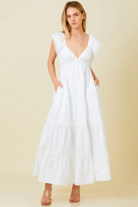 White Ruffle Trim Maxi Dress sold by Pinkblush