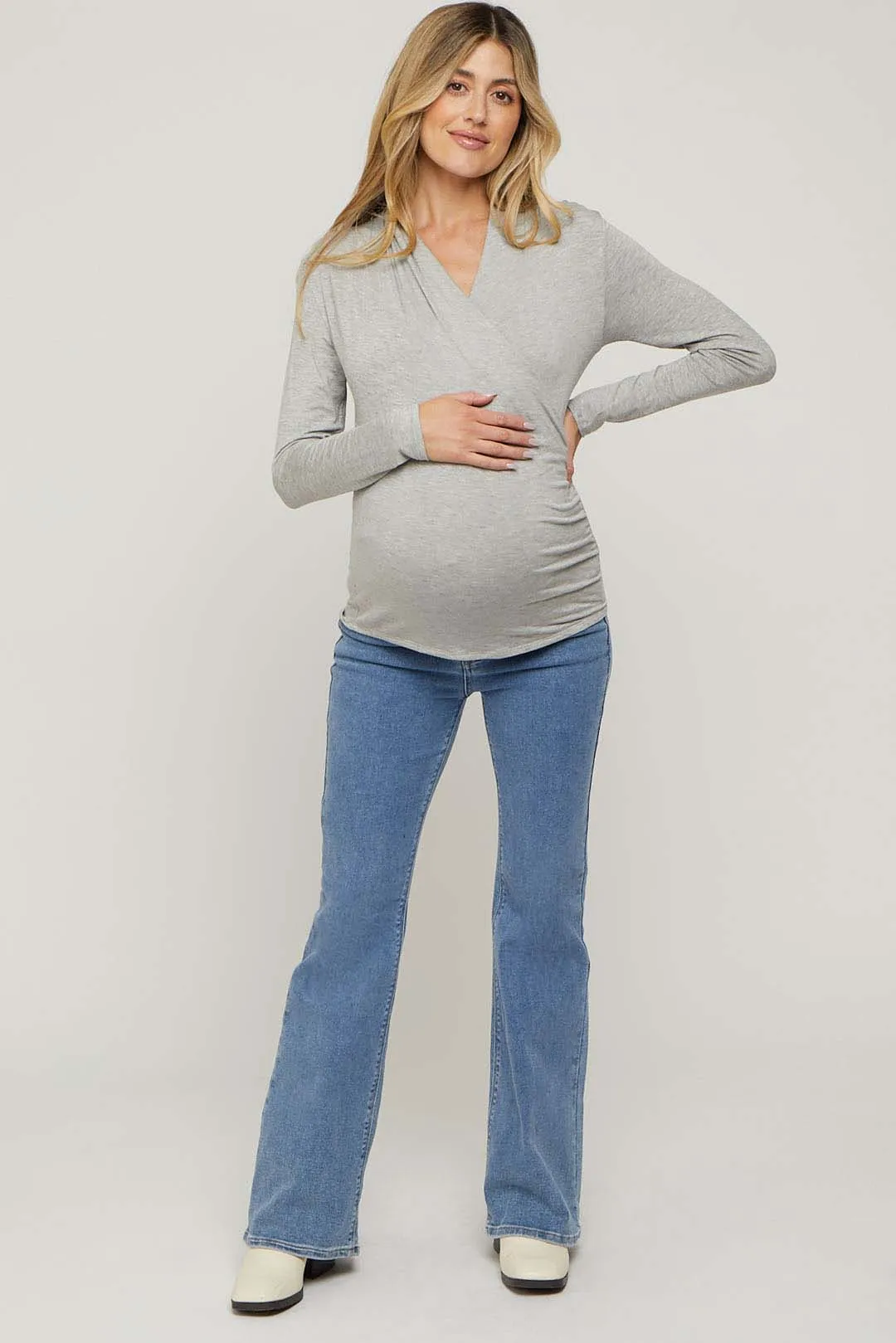 Heather Grey Long Sleeve Wrap Maternity Nursing Top sold by Pinkblush product image thumbnail 5