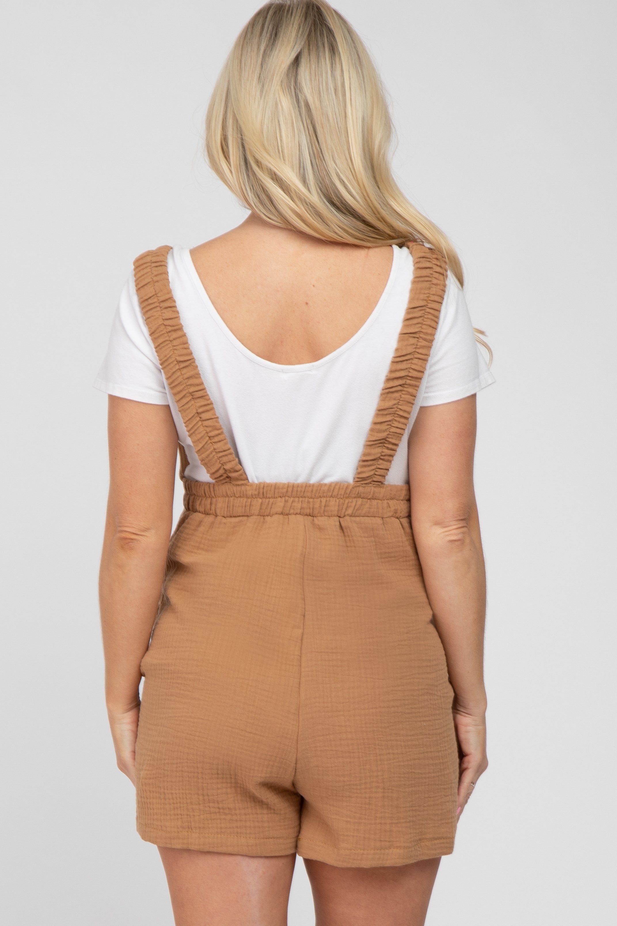 Camel Square Neck Elastic Strap Maternity Romper sold by Pinkblush product image thumbnail 3
