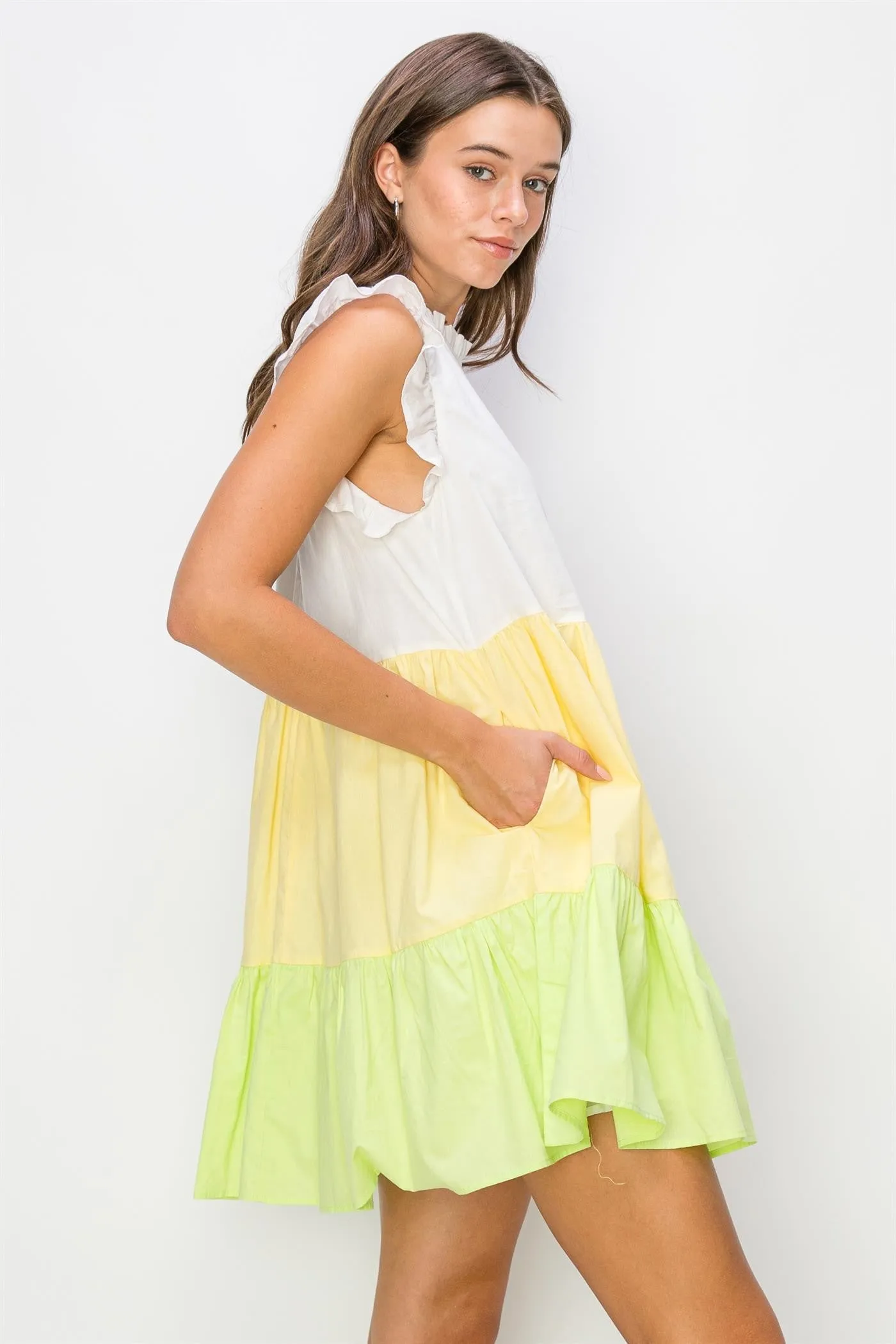 Yellow Multi Poplin Color Block Mini Dress sold by Pinkblush product image thumbnail 3