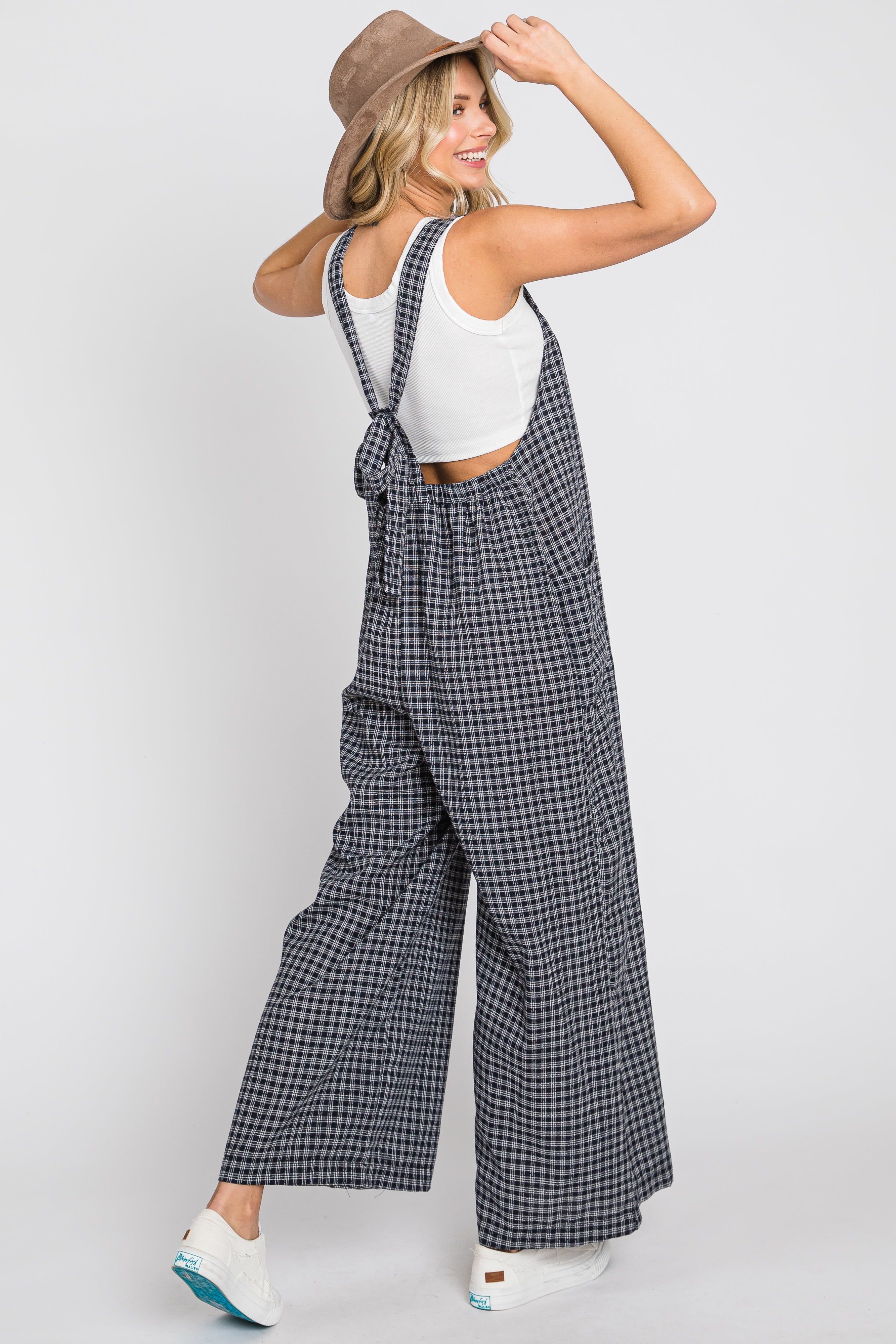 Navy Plaid Tie Back Overall sold by Pinkblush product image thumbnail 3