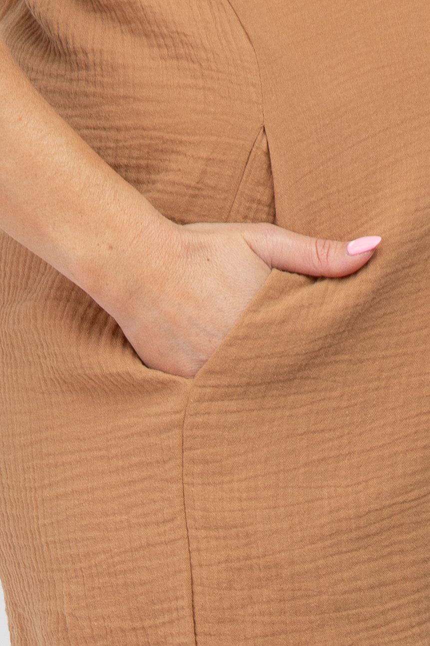 Camel Square Neck Elastic Strap Maternity Romper sold by Pinkblush product image thumbnail 4