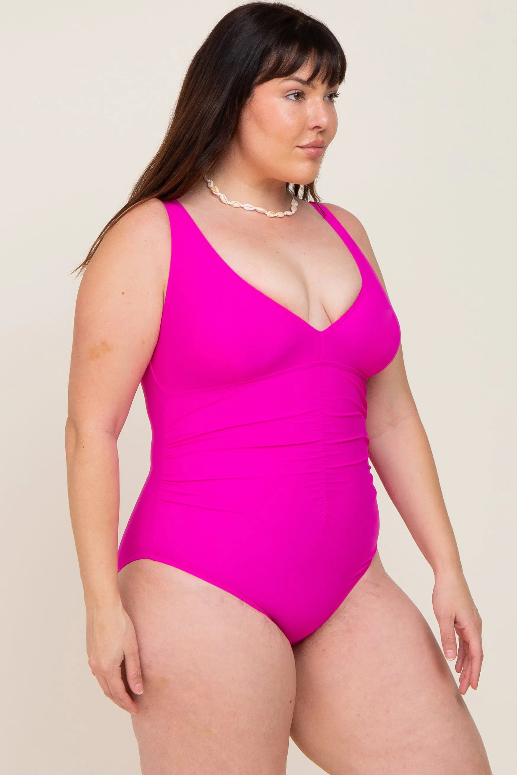 Fuchsia Ruched Plus One Piece Swimsuit sold by Pinkblush product image thumbnail 3