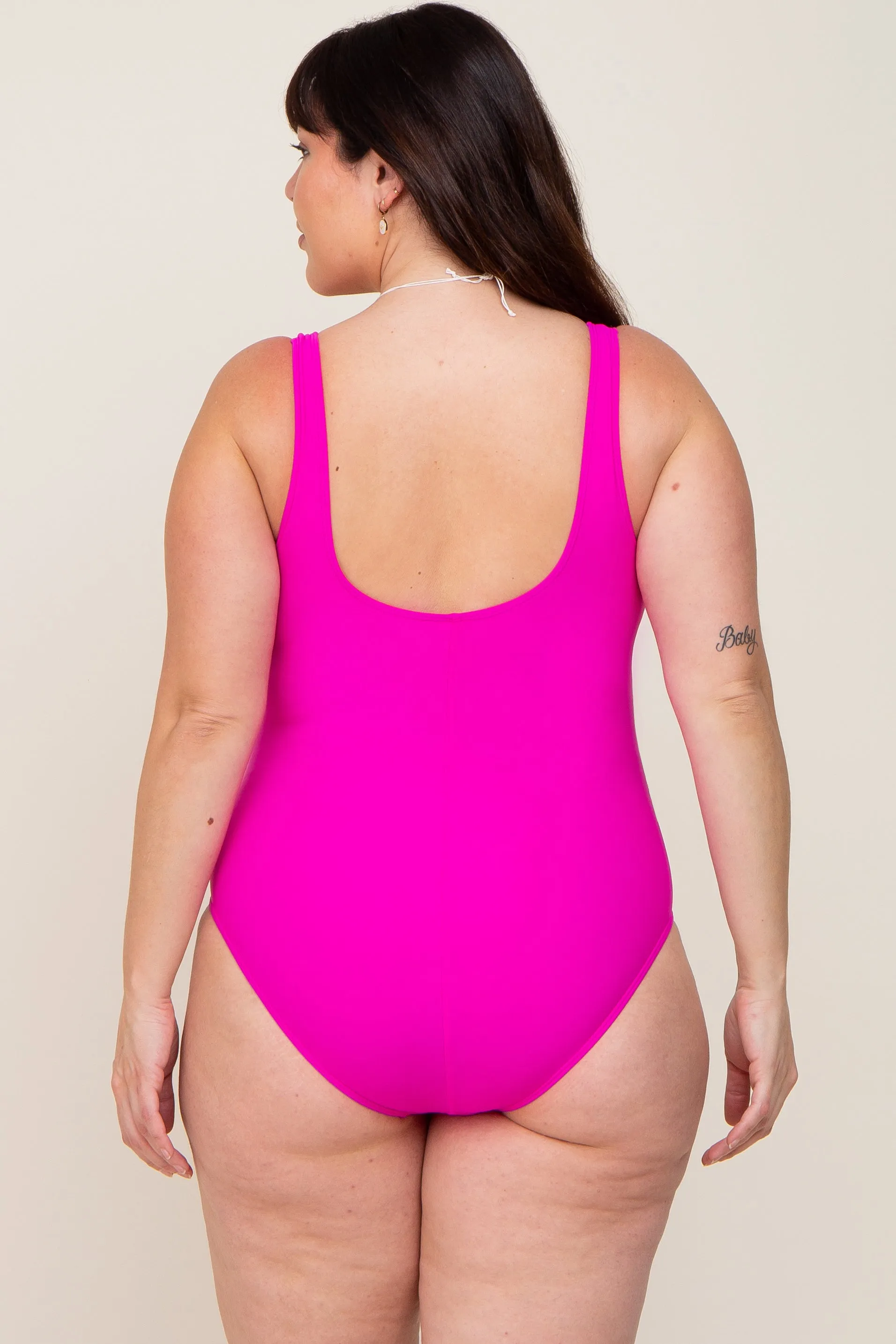 Fuchsia Ruched Plus One Piece Swimsuit sold by Pinkblush product image thumbnail 4