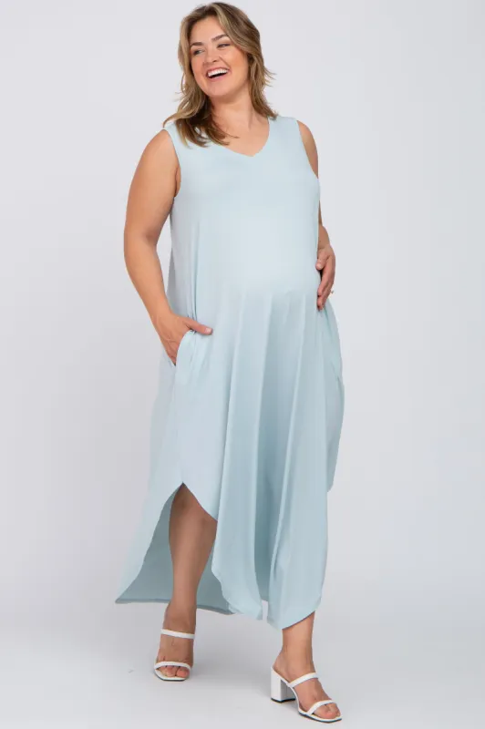 Light Blue V-Neck Basic Maternity Plus Maxi Dress sold by Pinkblush