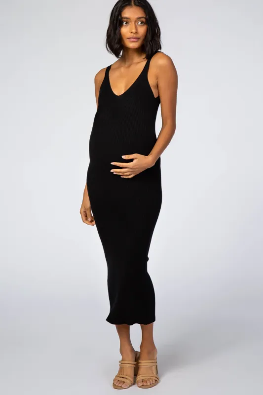 Black Sleeveless V-Neck Maternity Sweater Dress sold by Pinkblush