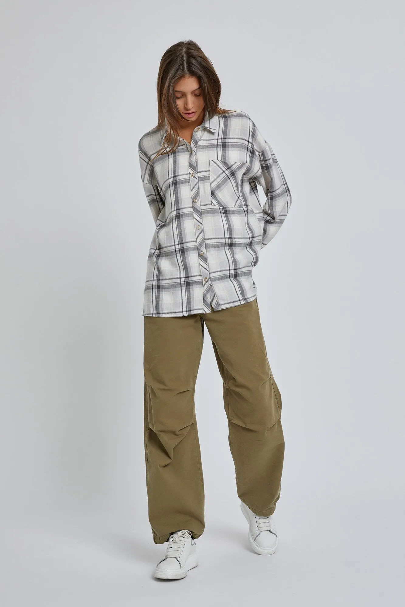 Grey Flannel Plaid Button Up Top sold by Pinkblush product image thumbnail 2